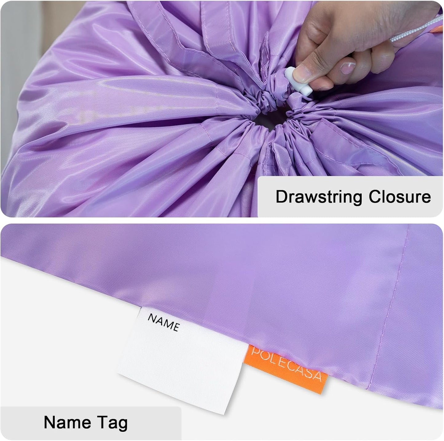 Polecasa Heavy Duty Large Laundry Bag with 130gsm Tear Resistant Fabric and Handles, Easy to Carry Durable Dirty Clothes Drawstring Bag, Perfect for College Dorm, Travel, 28”x36”,Purple