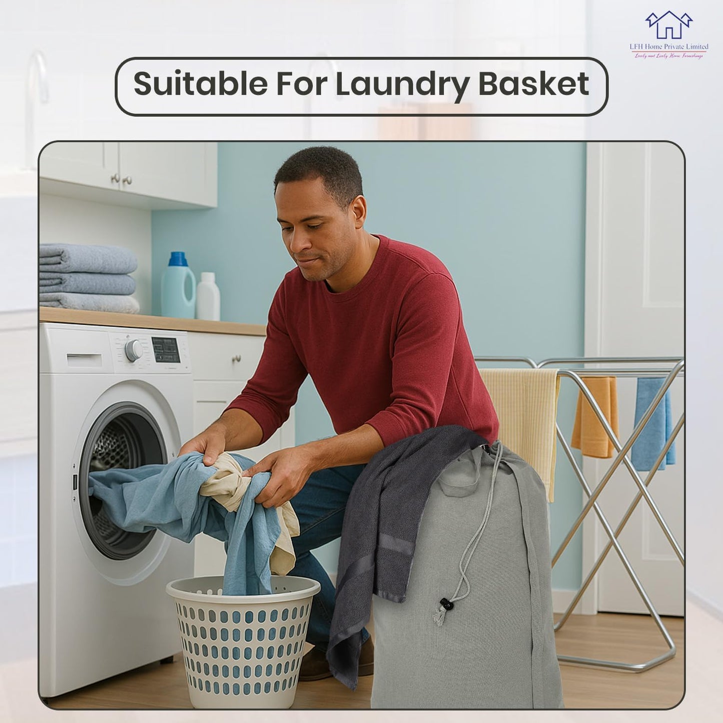 LFH Home Cotton Canvas Large Laundry Bag with Handle, Heavy Duty Drawstring Closure Washable Laundry Bags, School Travel, Home, Hotel, College Dorm, Organizer Sack, Toys Clothes 28x40 (Pack of 2)-Grey