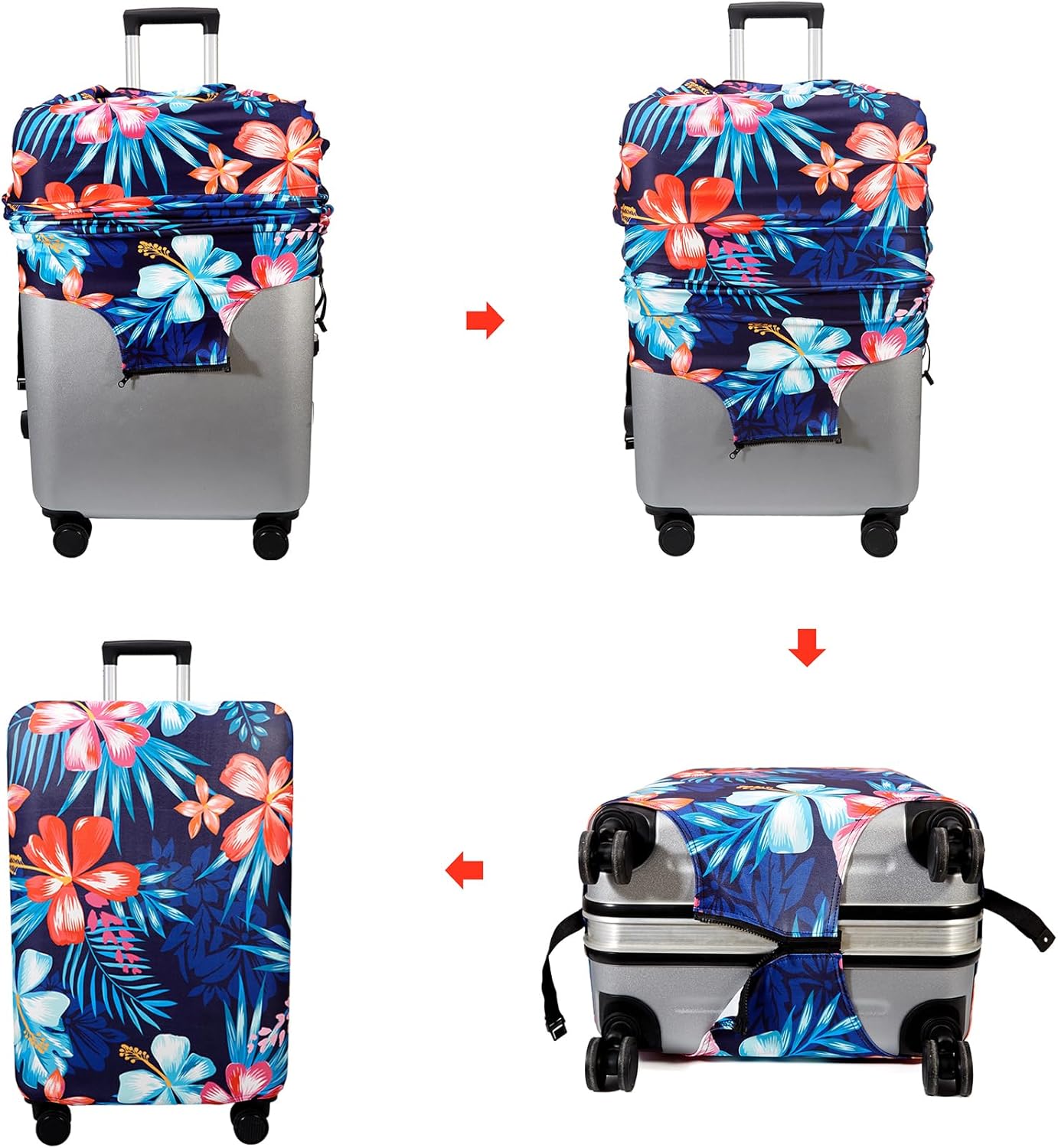 WUJIAONIAO Travel Luggage Cover Baggage Suitcase Protector Fit for 18-32 Inch Luggage (M (for 22-24 inch luggage), Flower)