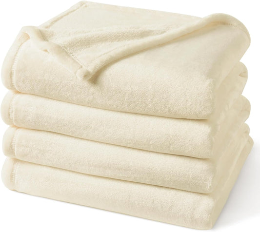 PHF Ultra Soft Fleece Blanket Queen Size, No Shed No Pilling Luxury Plush Cozy 300GSM Lightweight Blanket for Bed, Couch, Chair, Sofa Suitable for All Season, 90" x 90", Cream