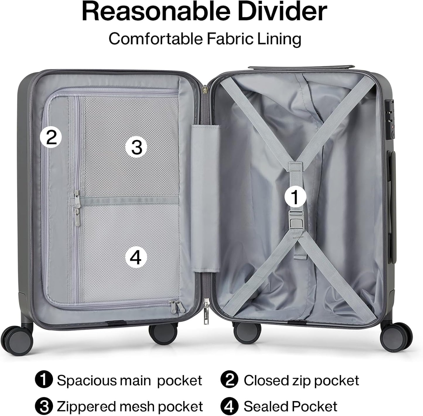Hanke 24 Inch Checked Luggage with Spinner Wheels Hard Shell Suitcases Lightweight Travel TSA Luggage for Women Men Medium Suitcase(Graphite Grey)