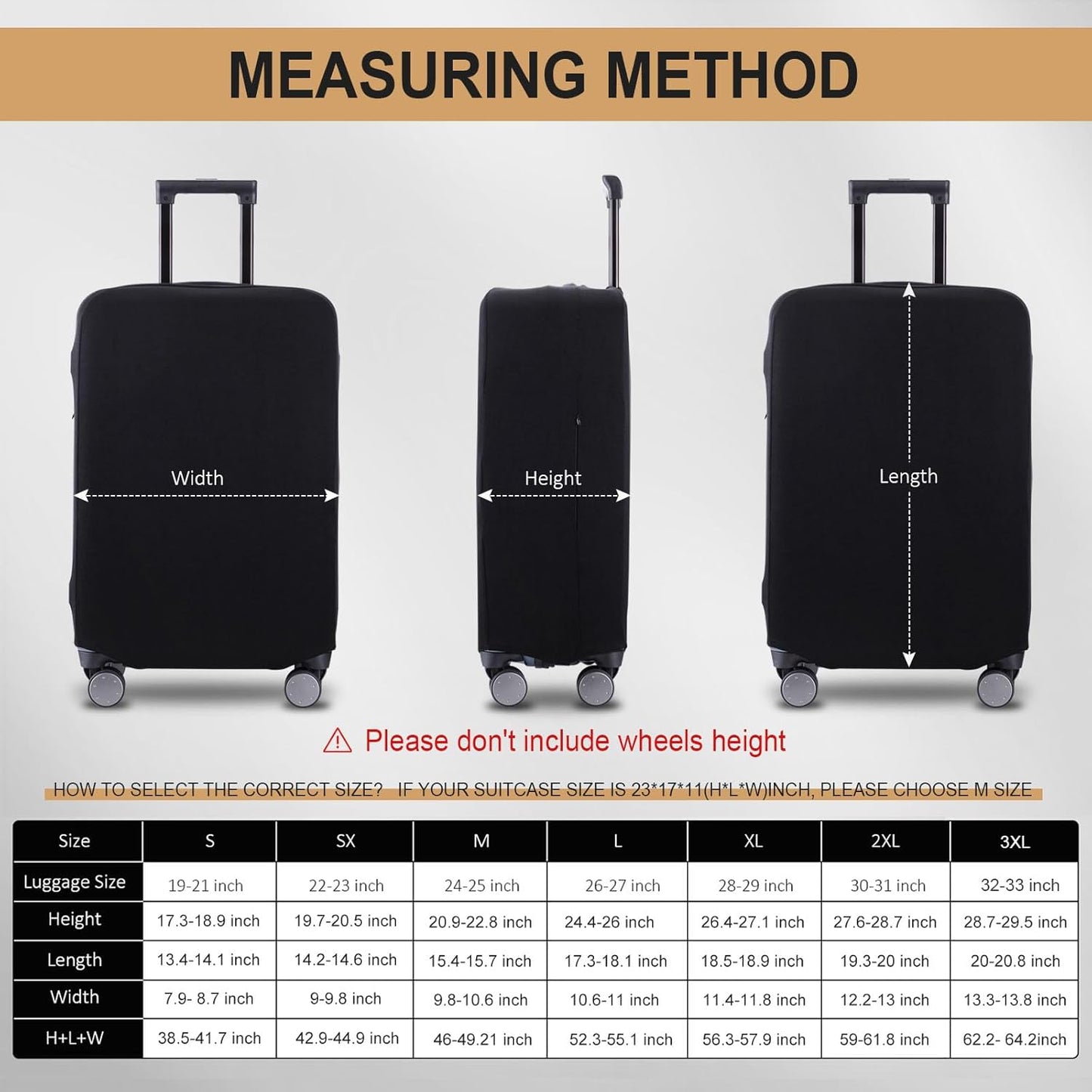 Travel Luggage Cover Suitcase Protector Scratch-Resistant Fit 19-31 Inch Suitcase, Not Included Suitcase (Black, 2XL(30-31inch))