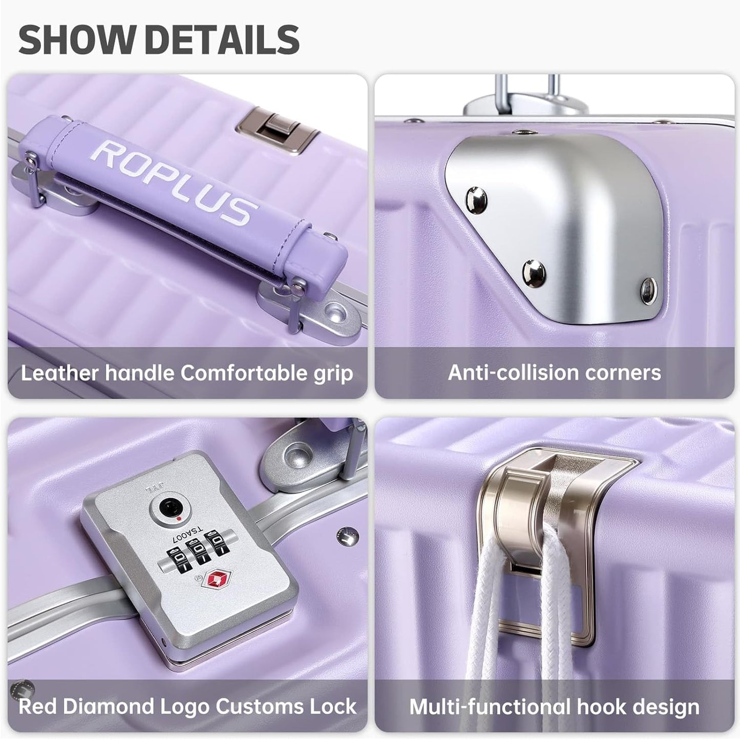 Aluminium Frame Checked-Luggage with Smooth Jelly Wheels, Hardside Zipperless Rolling Suitcase with TSA Lock (Purple, 28-Inch)