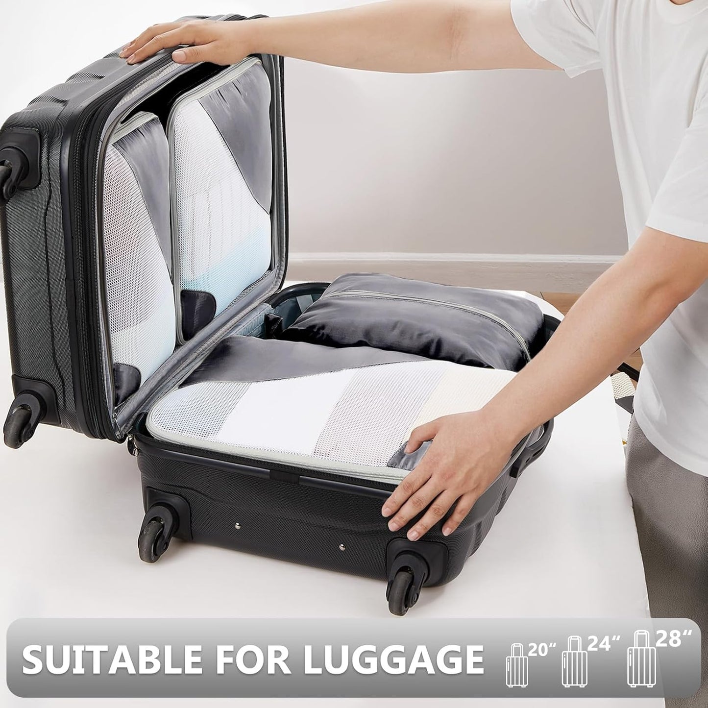OlarHike 8 Set Packing Cubes for Travel, Sturdy Suitcase Organizer in 4 Sizes (Extra Large, Large, Medium, Small), OlarHike Luggage Cubes with Toiletry Bag, Cruise Ship Gifts for Men (Grey)
