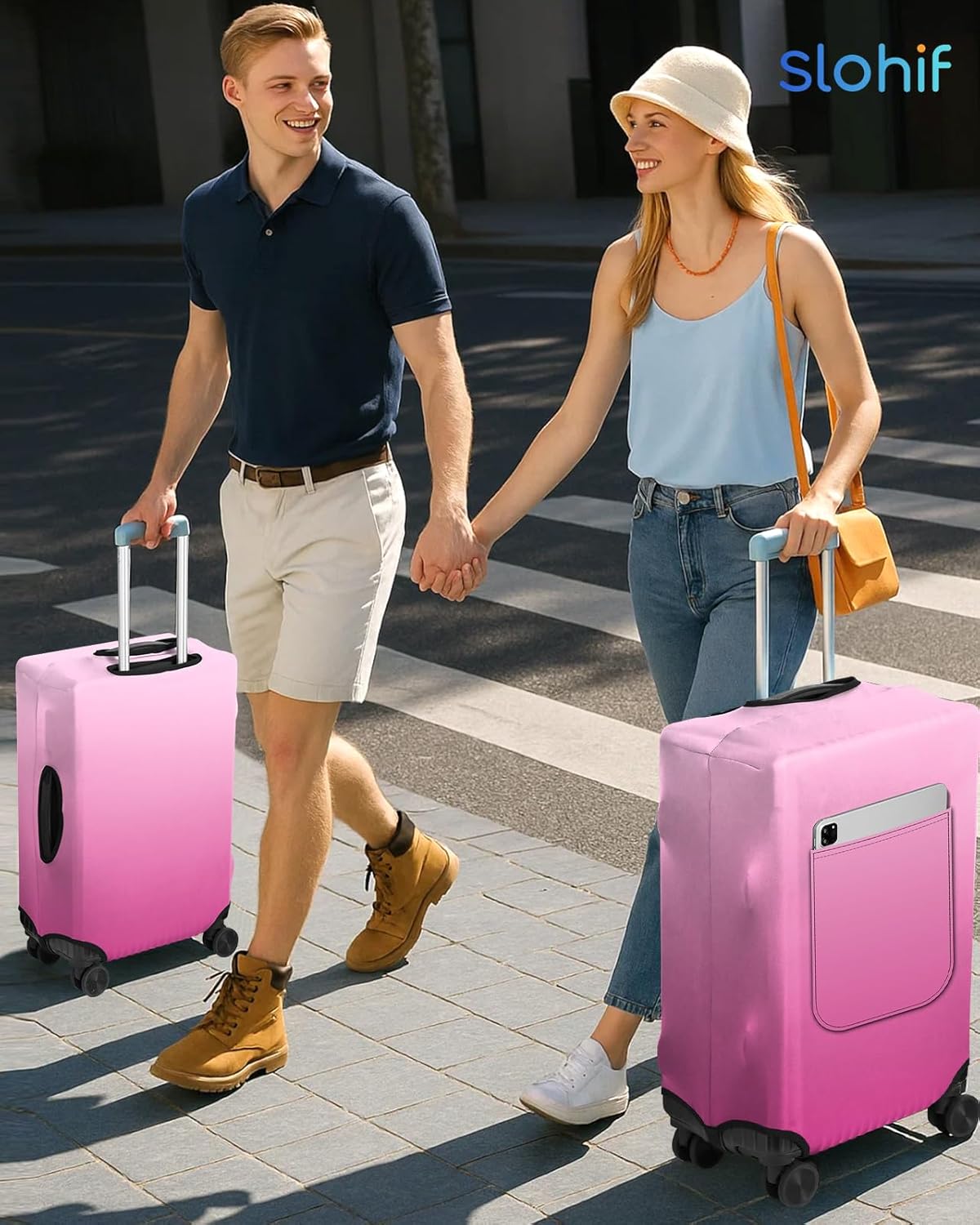 Slohif Luggage Cover for Suitcase Tsa Approved Protector - Luggage Sleeve Large Suit Case Cover Travel Stretch Baggage Case Protective Washable Fit 26-28 Inch Rose Gradient M