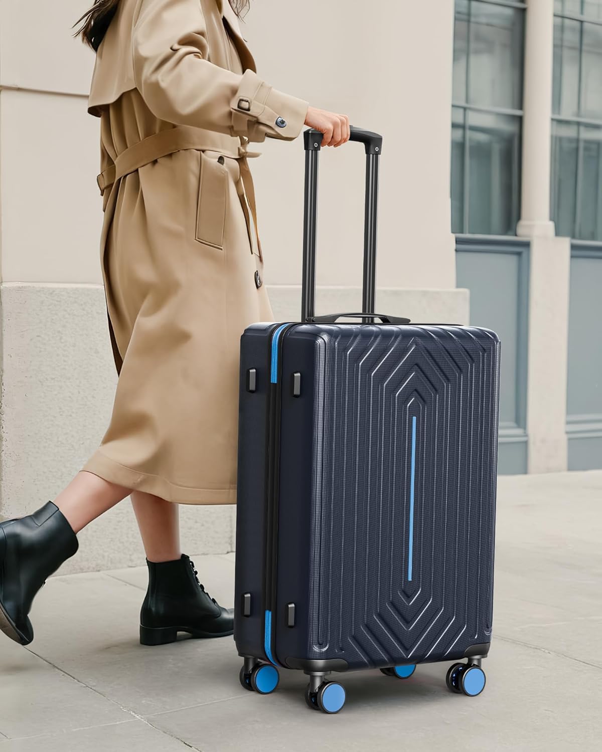 Luggage Sets 3 Piece Hardside Suitcase with Double Spinner Wheels Durable Lightweight Shell with Tsa Lock (20/24/28in) Blue