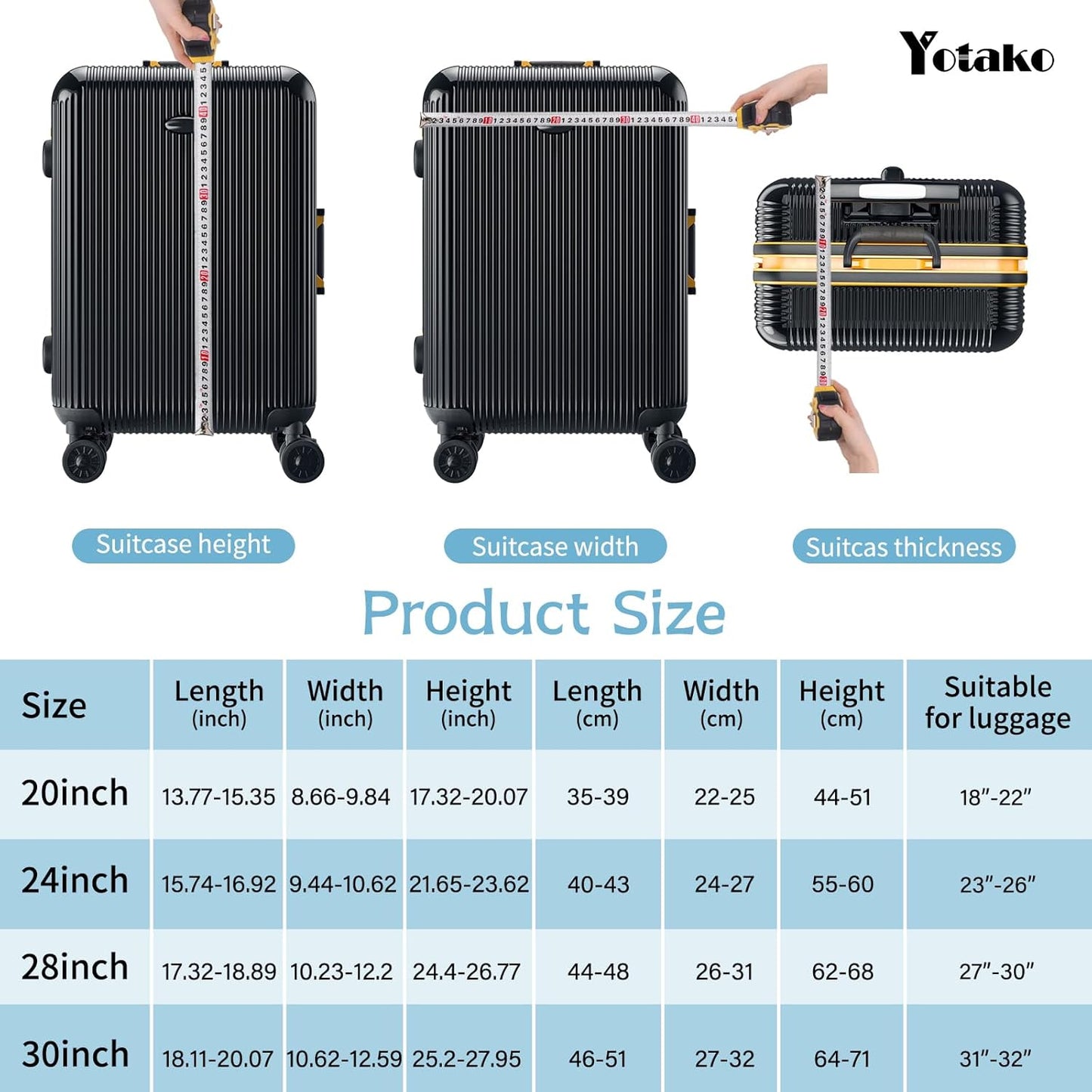 Yotako Luggage Cover,Thicker Luggage Protector Elastic Suitcase Cover Protector, Travel Anti Scratch Fits 18-32 Inch Suitcase Travel Accessories (24", Black)