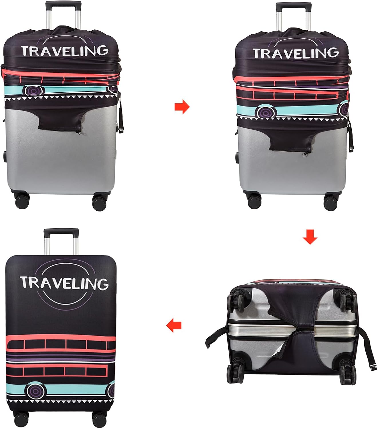 WUJIAONIAO Travel Luggage Cover Baggage Suitcase Protector Fit for 18-32 Inch Luggage (S (for 18-20 inch luggage), TRAVELING)