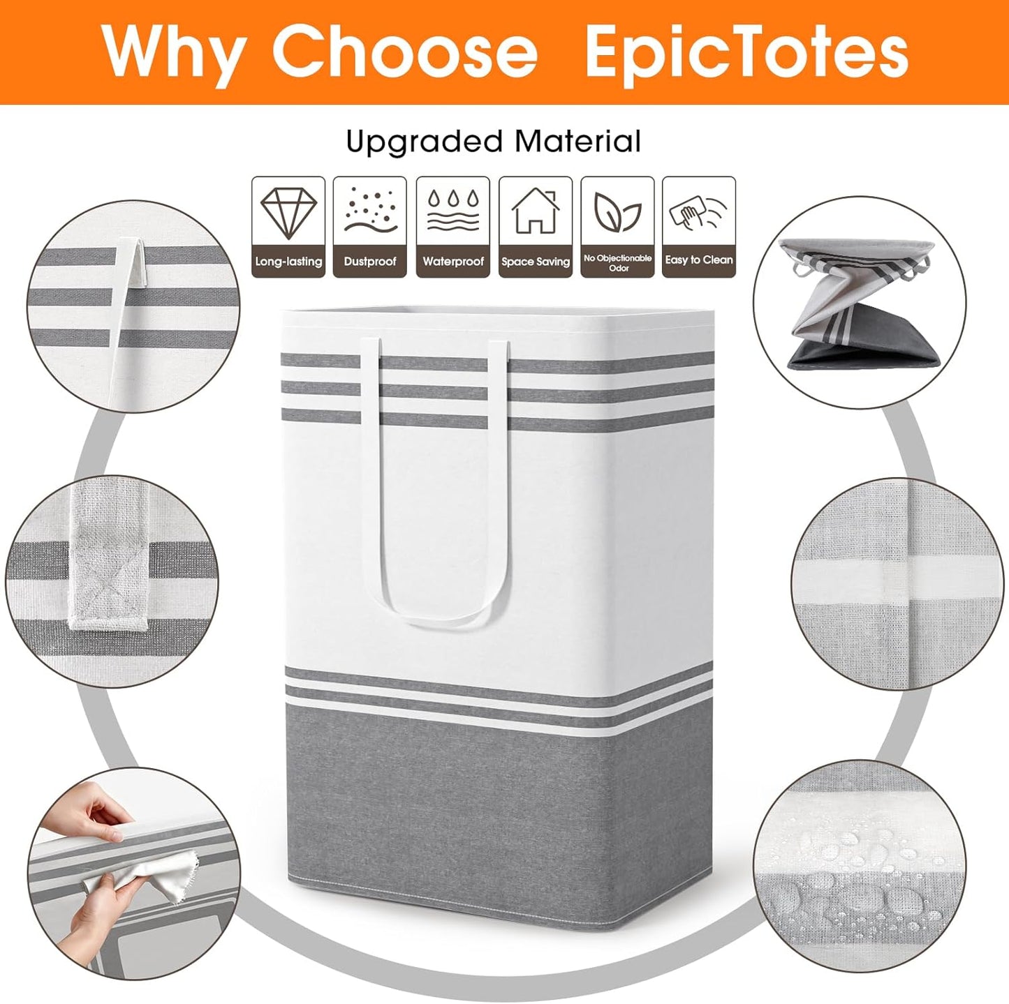 2 Pack Large Home Laundry Basket, Laundry Hamper, Freestanding Waterproof Dirty Clothes Bag, Tall Clothes Hamper - Extended & Reinforced Handles for College Dorm, Family (Light Grey/88L)