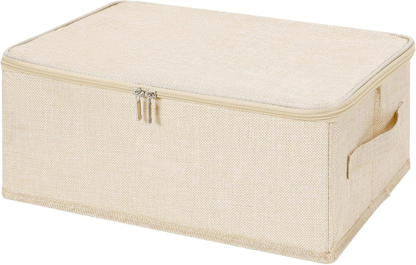 ANMINY Storage Bins with Zipper Lids 13 Qt Lidded Fabric Storage Boxes Baskets Cubes with Handles Collapsible Washable Cotton Linen Closet Shelf Clothes Organizer Containers - Beige, Small