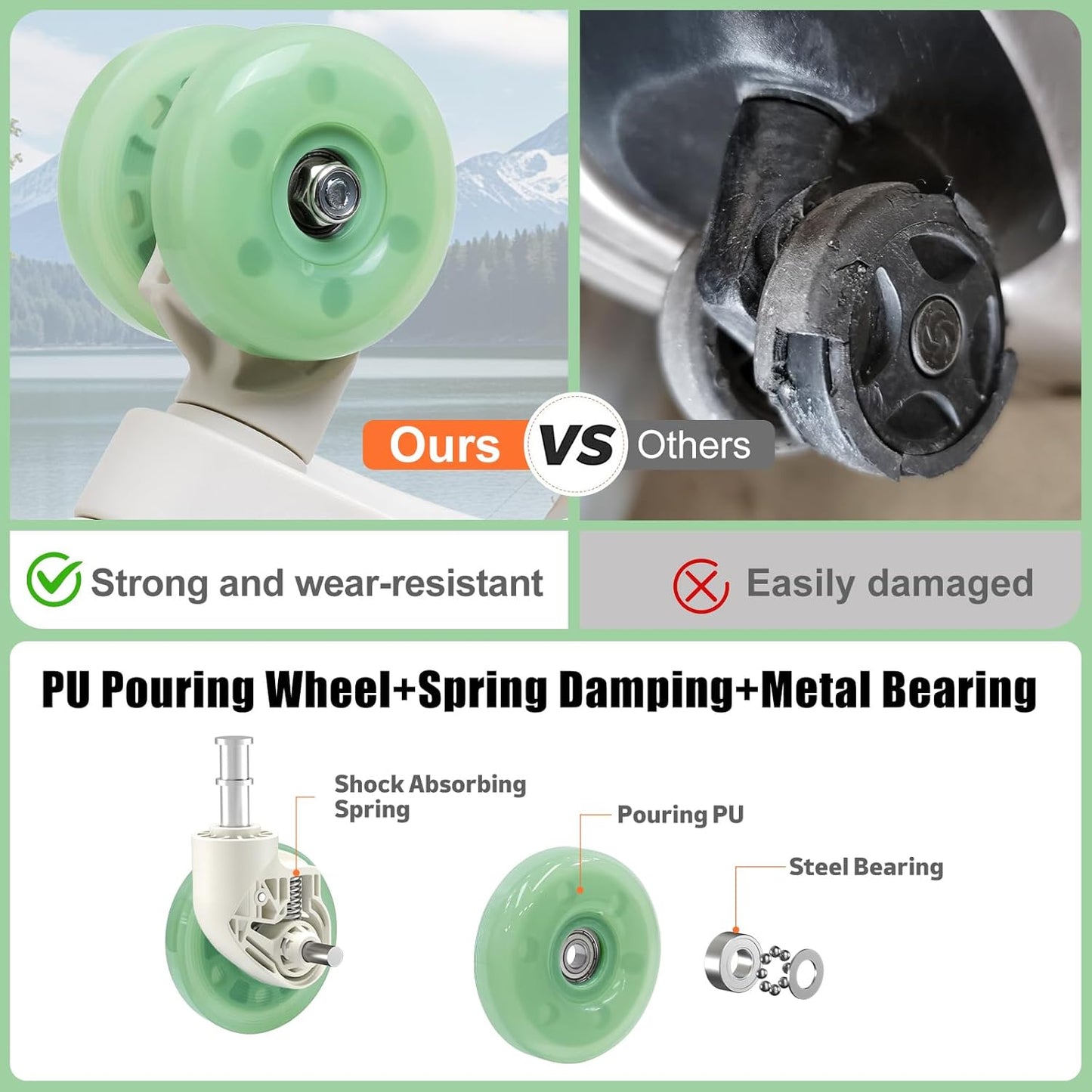 Aluminium Frame Checked-Luggage with Smooth Jelly Wheels, Hardside Zipperless Rolling Suitcase with TSA Lock (WhiteGreen, 24-Inch)