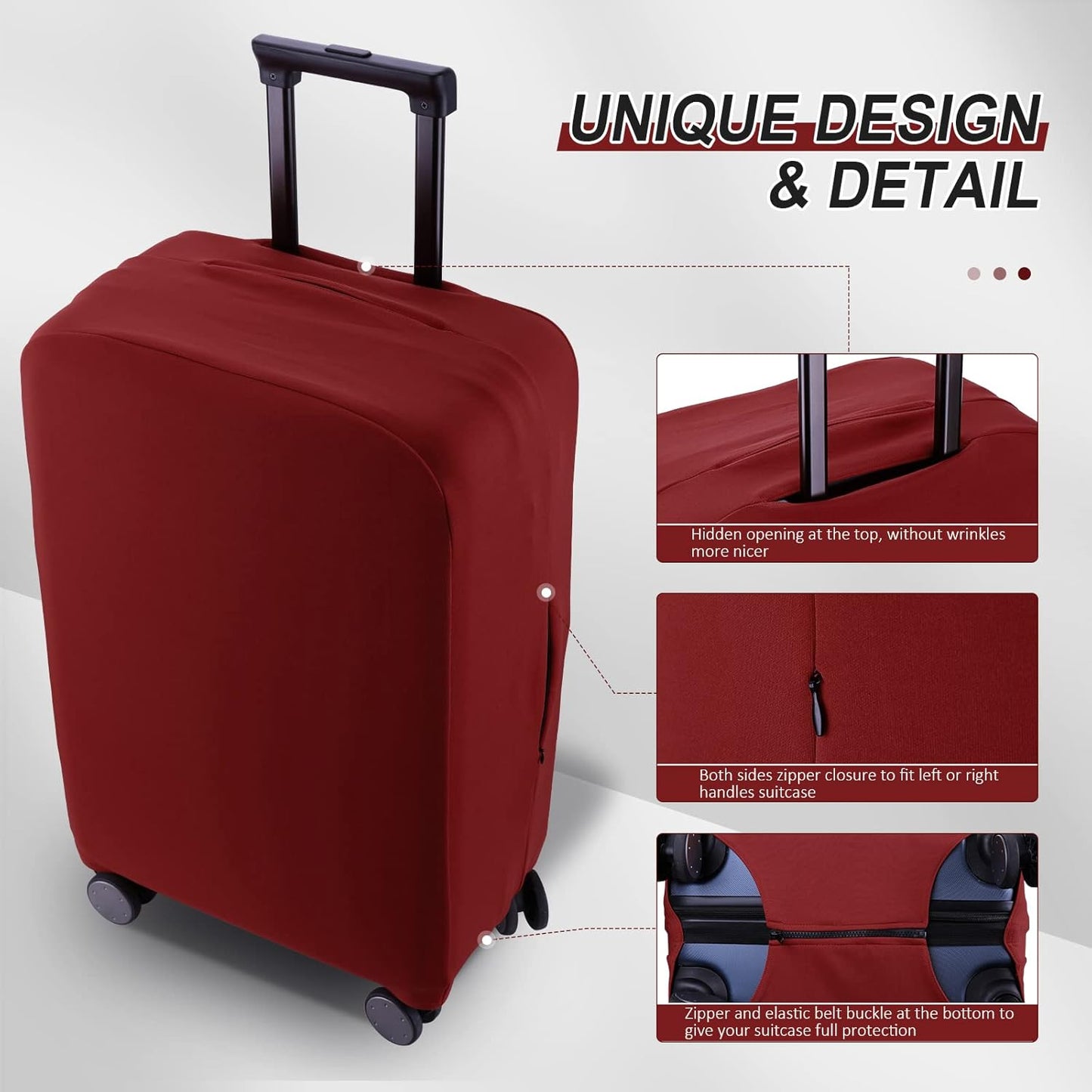 Travel Luggage Cover Suitcase Protector Scratch-Resistant Fit 19-31 Inch Suitcase, Not Included Suitcase (Claret, S(19-21 inch))