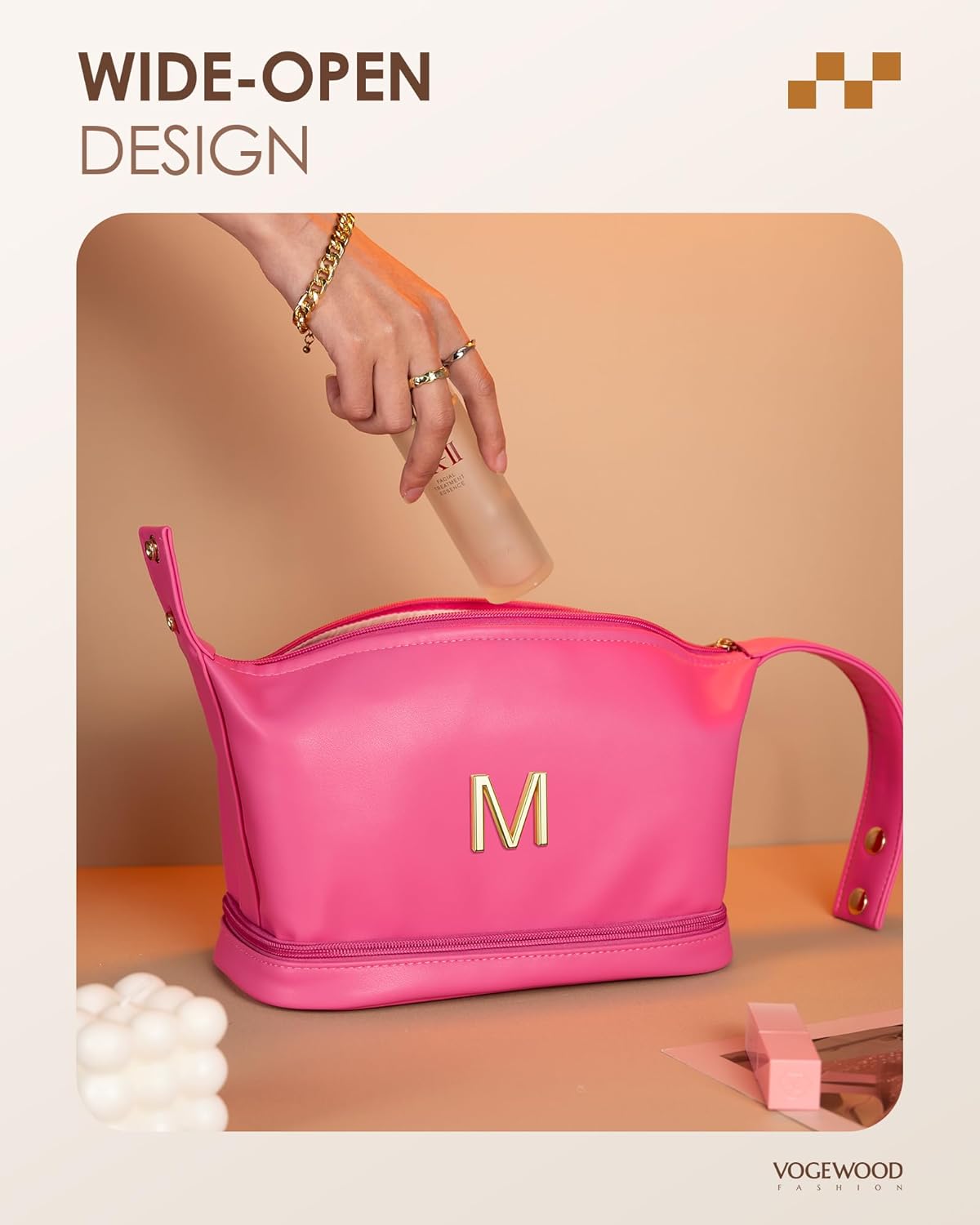 Bridesmaid Proposal Gifts Ideas, Travel Makeup Bag with Handle, Initial Cute Gifts for Women Cosmetic Bag with Makeup Brush Organizer, Cute Cosmetic Pouch for Women, Gifts for Friends Female