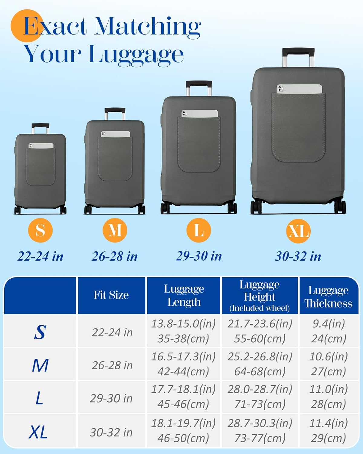 Slohif Luggage Cover for Suitcase Tsa Approved Protector - Luggage Sleeve Large Suit Case Cover Travel Stretch Baggage Case Protective Washable Fit 18-20 Inch Gray XS