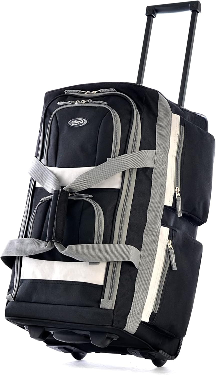 Olympia U.S.A. 29 inch Jumbo Size 8 Pockets Wheeled Rolling Duffel Bag Water Resistant Luggage Lightweight Travel Suitcase with Retractable Handle