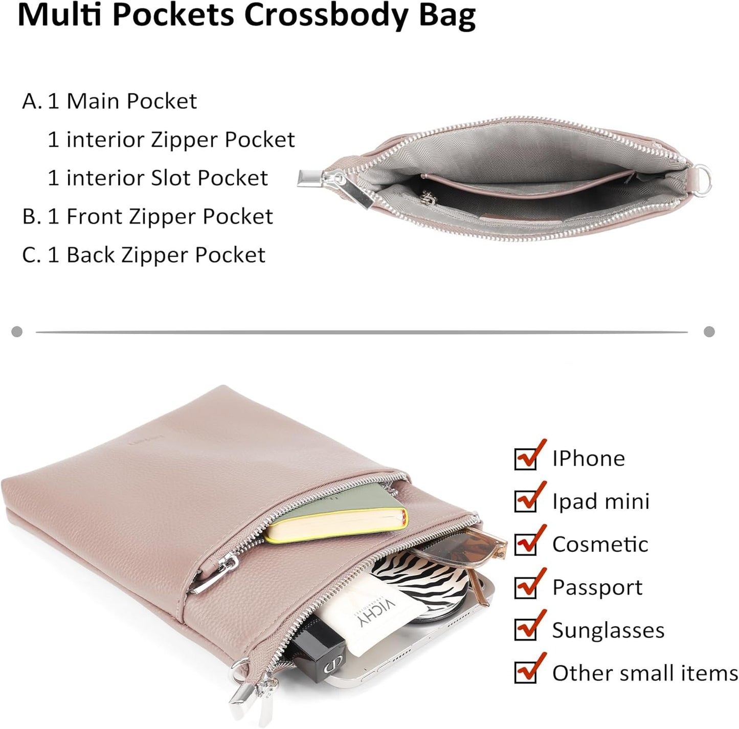 befen Genuine Leather Small Crossbody Purses for Women Travel Cross Body Bags Lightweight with Adjustable Shoulder Strap