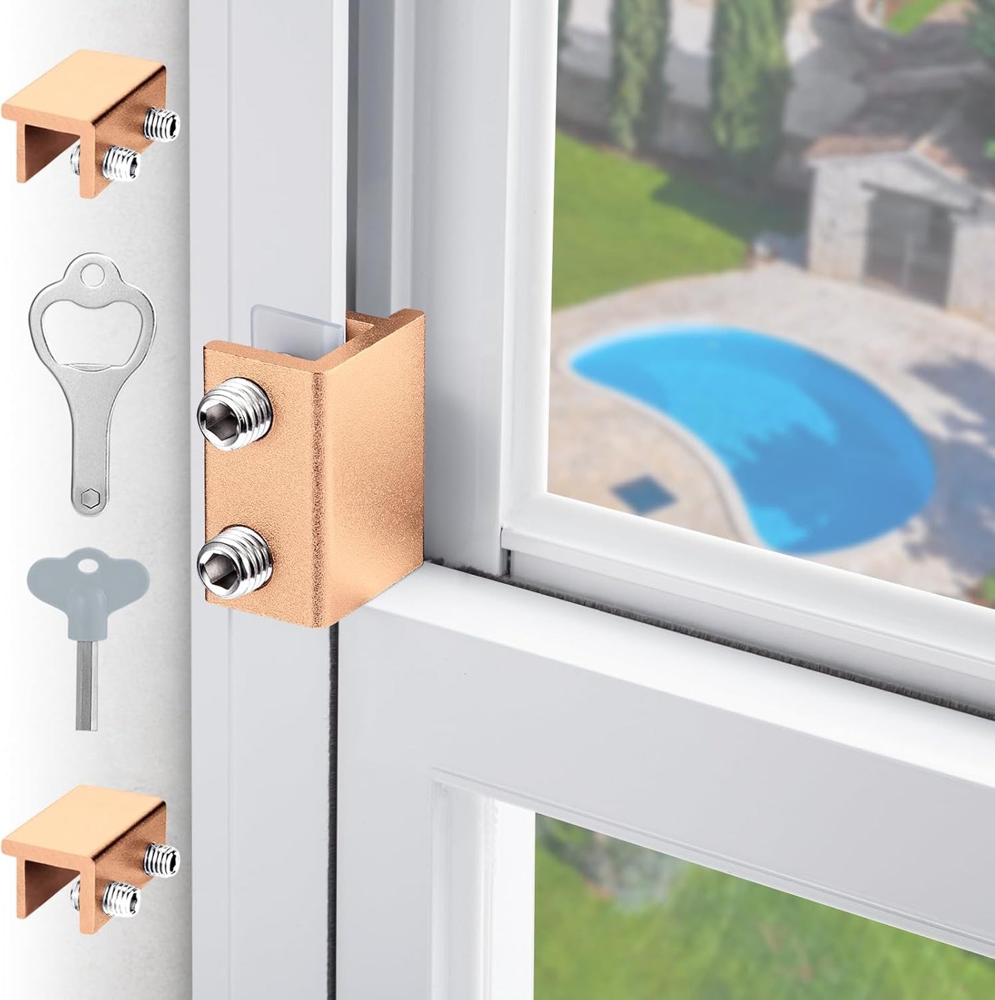 Sliding Window Locks - Adjustable Aluminum Security Locks for Horizontal & Vertical Windows (2 Sets Gold)