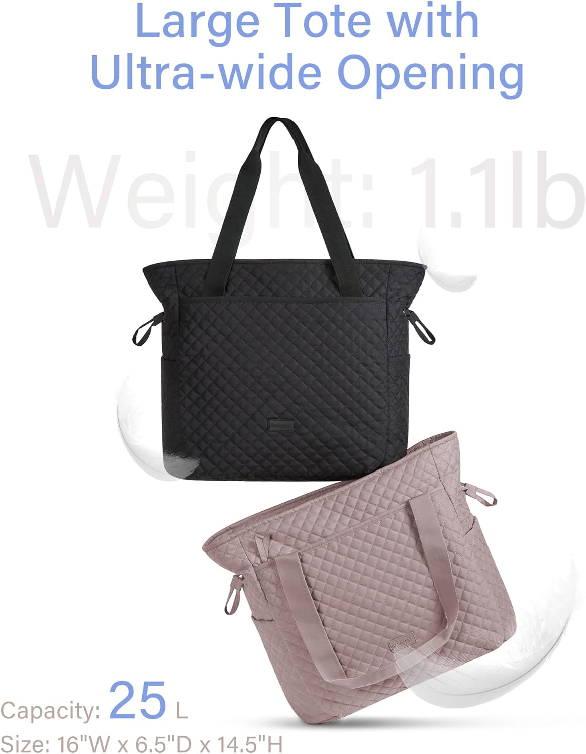 BAGSMART 25L Quilted Tote Bag Large Shoulder Bag with Top Handle for Women, Machine Washable Work Travel Handbag