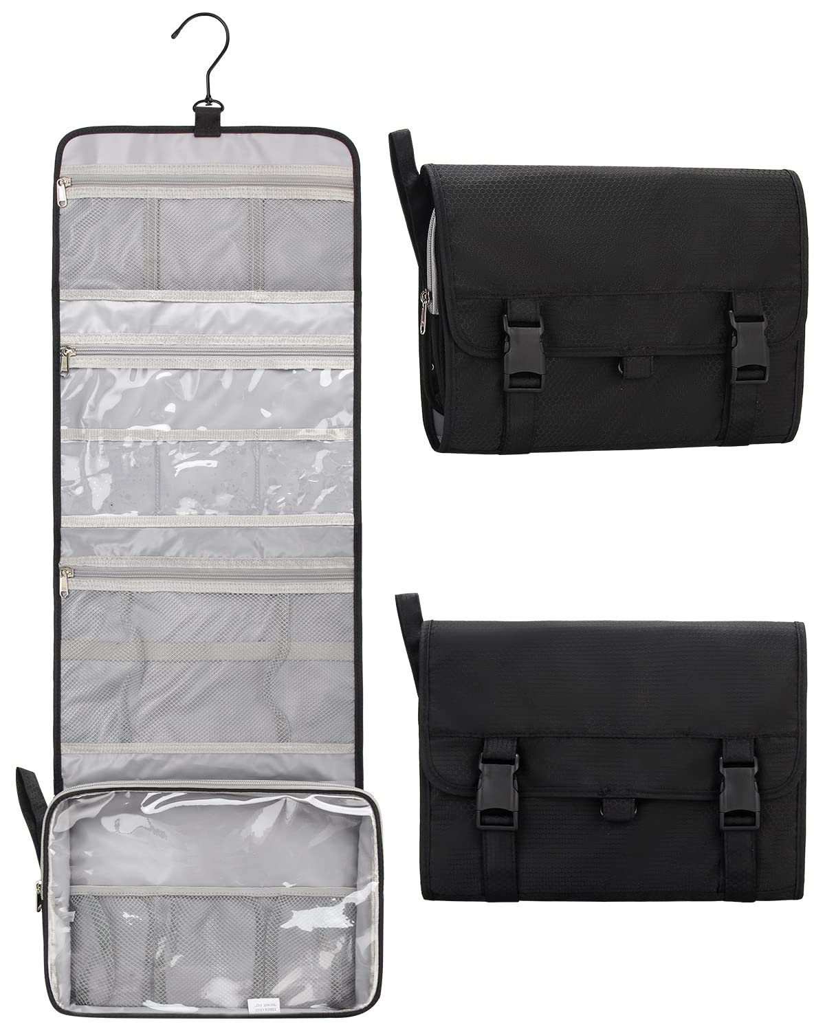 Relavel Travel Toiletry Bag for Men, Hanging Toiletry Bag for Women Makeup Cosmetic Storage Organizer Large Capacity Travel Kit Shaving Bag for Full Sized Container Black