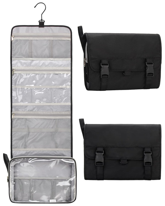 Relavel Travel Toiletry Bag for Men, Hanging Toiletry Bag for Women Makeup Cosmetic Storage Organizer Large Capacity Travel Kit Shaving Bag for Full Sized Container Black