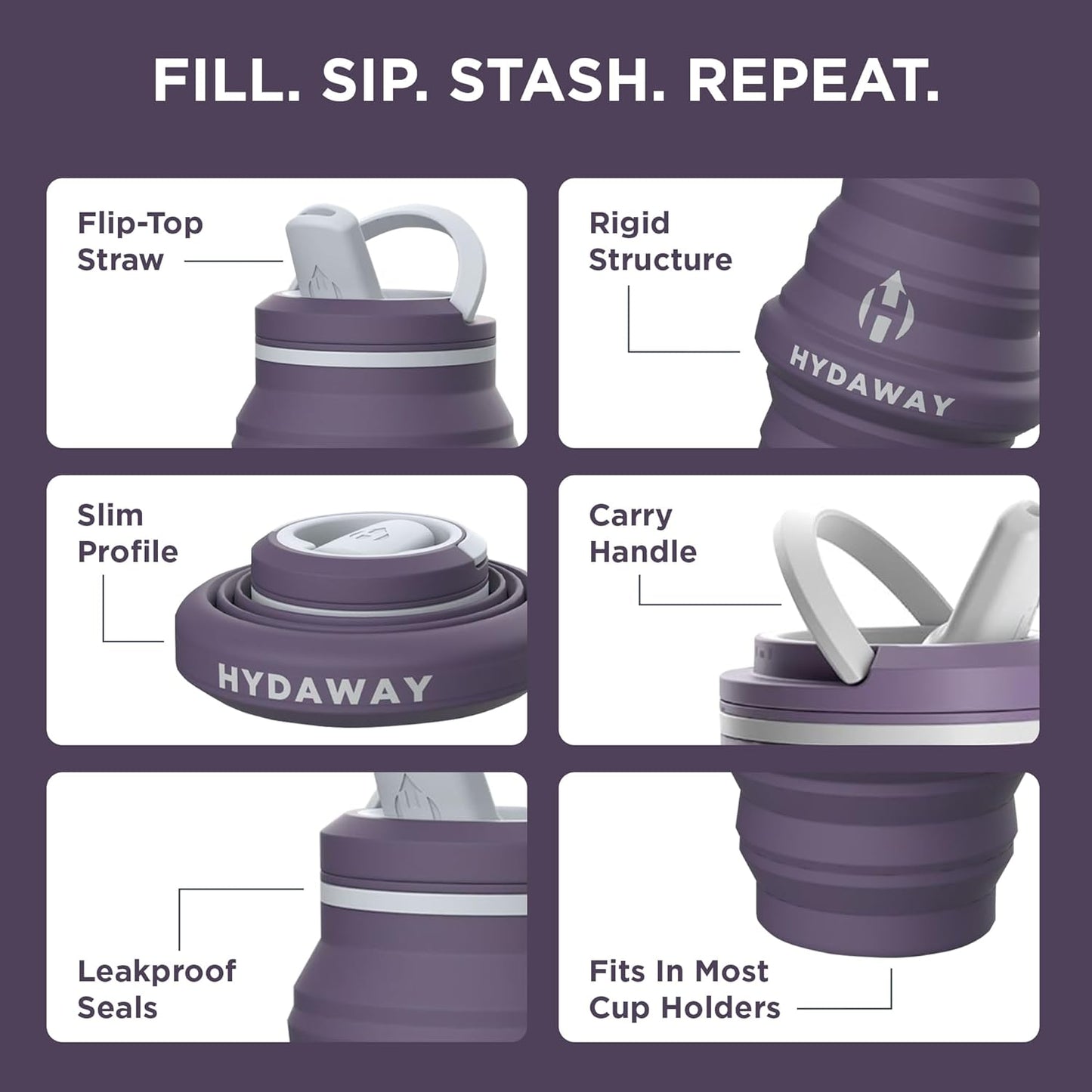 HYDAWAY 17oz Collapsible Water Bottle - BPA-Free, Leakproof, Lightweight, and Space-Saving - Perfect for Travel, Hiking, and Everyday Hydration