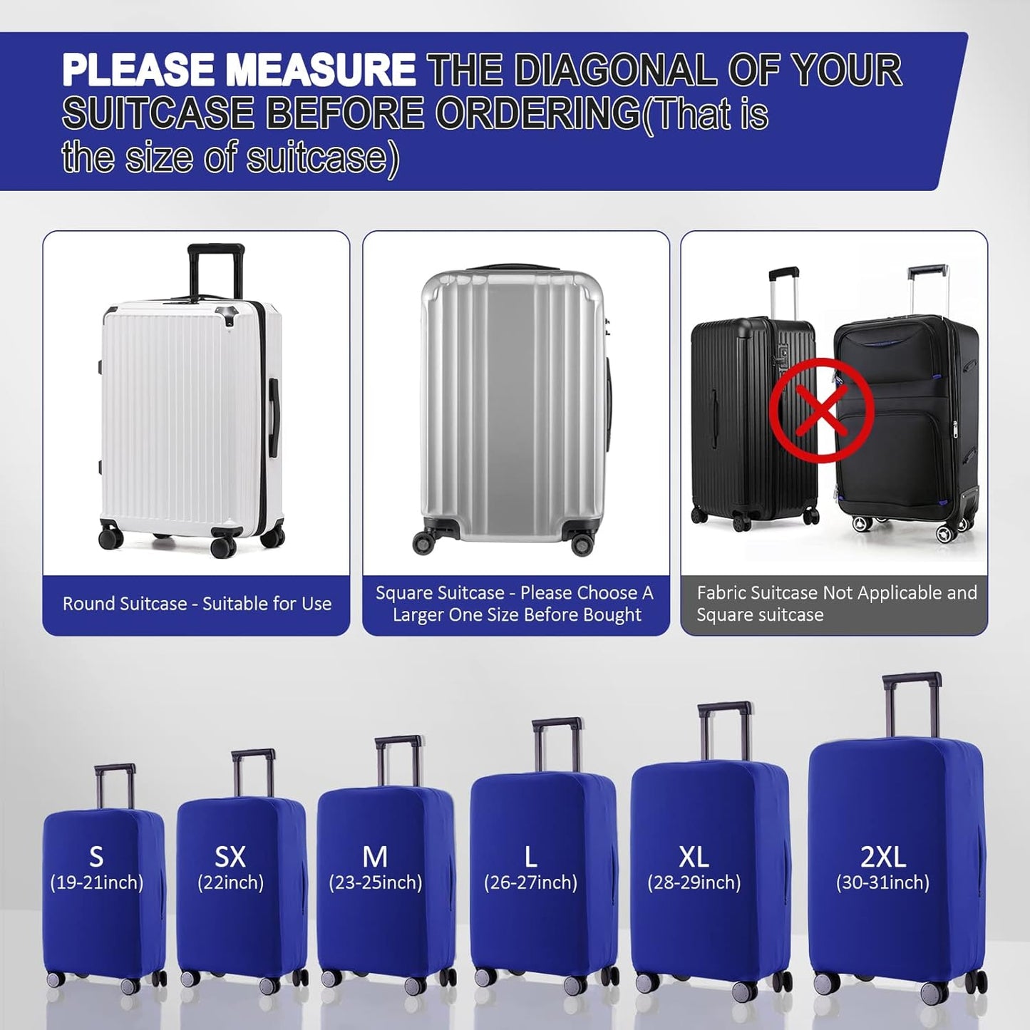 Travel Luggage Cover Suitcase Protector Scratch-Resistant Fit 19-31 Inch Suitcase, Not Included Suitcase (Blue, L(26-27 inch))