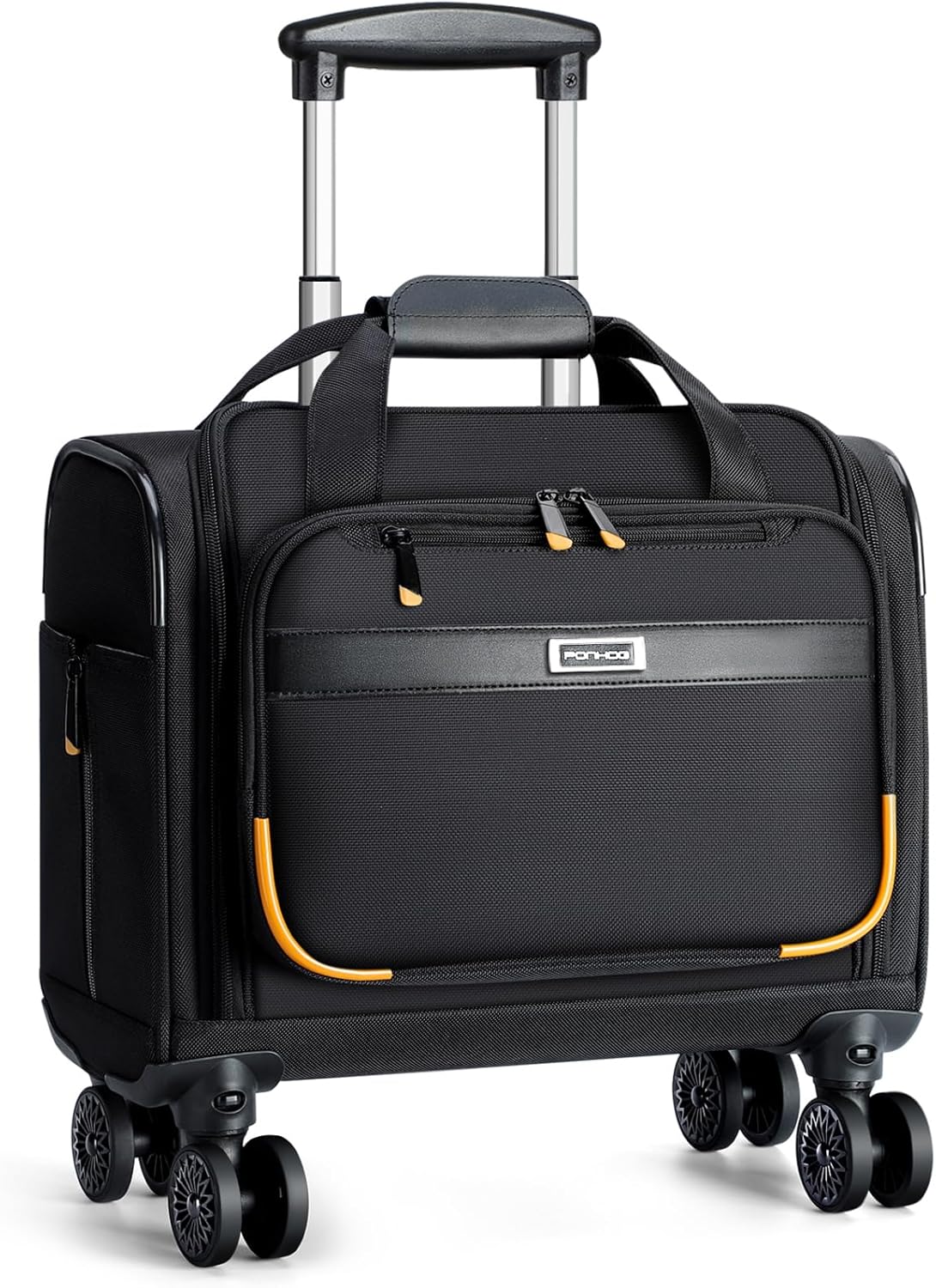 Rolling Laptop Bag, Rolling Briefcase with 4 Spinner Wheels, 13 Inch 1680D Nylon Water Resistant Computer Bag for Men and Women Work Travel, Black