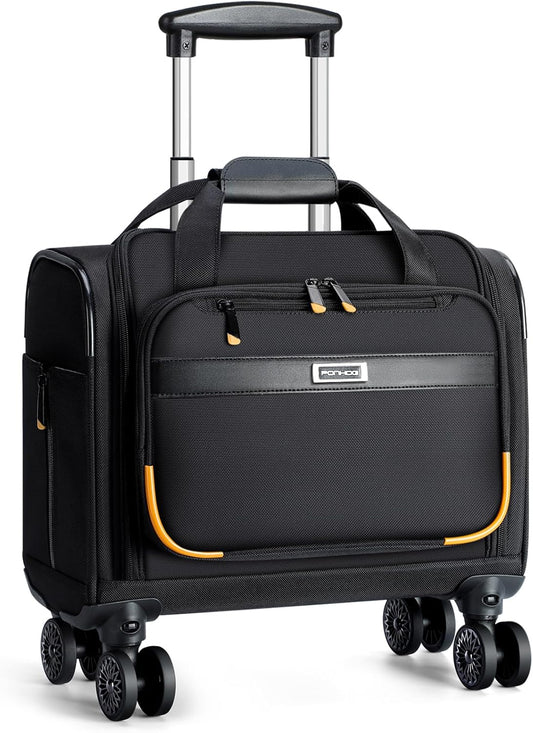 Rolling Laptop Bag - Rolling Briefcase with 4 Spinner Wheels, 15.6 Inch 1680D Nylon Water Resistant Computer Bag for Men and Women Work Travel, Black (Black, 15.6in)