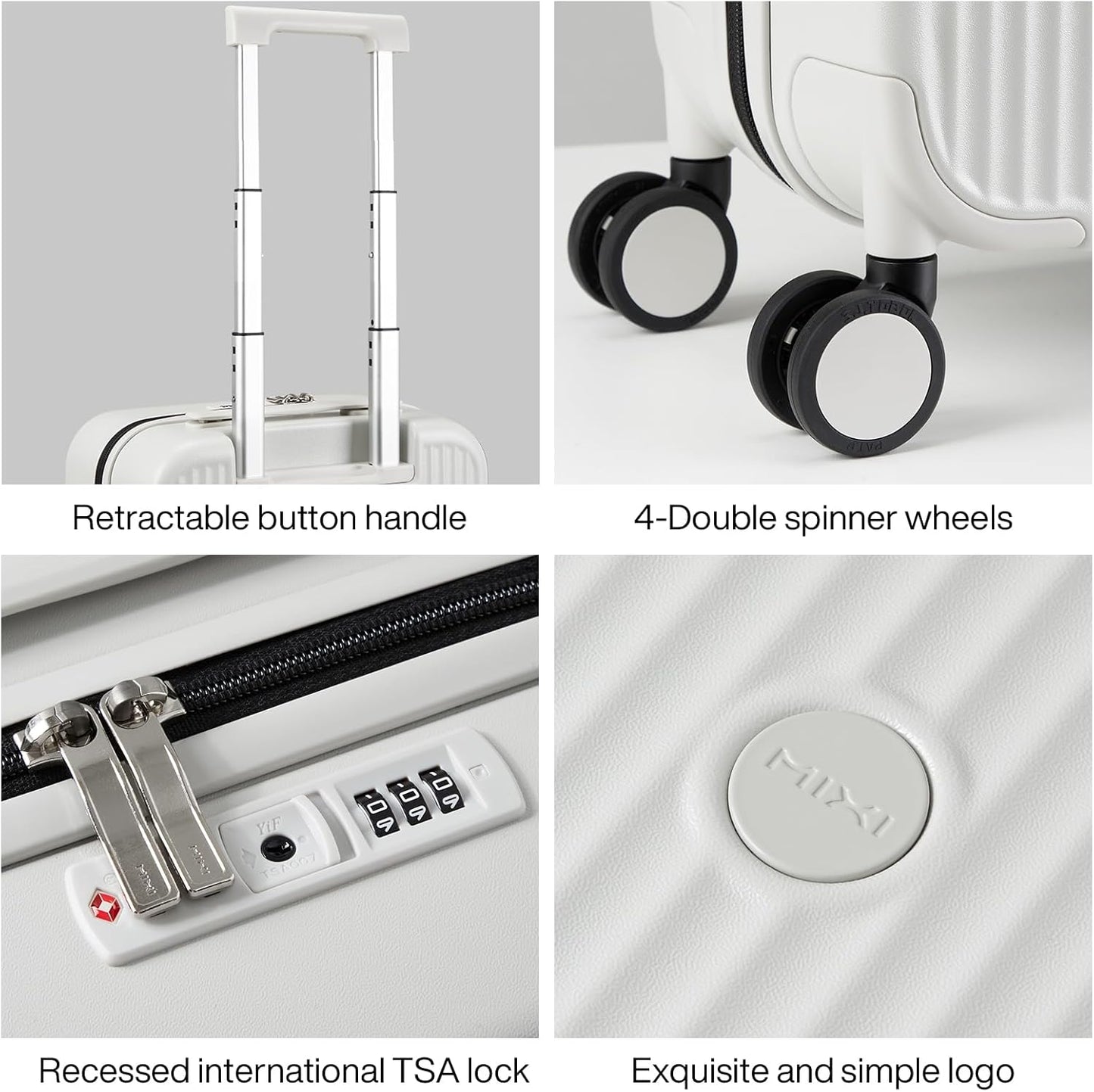 mixi Underseat Carry on Luggage 16 Inch Hardshell PC Suitcase with Spinner Wheels TSA Lock for Travel, Smoke White