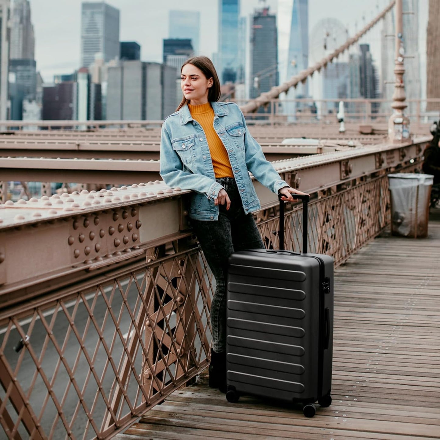 Carry on Luggage 22 X 14 X 9 Airline Approved, 20 Inch Luggage for 3-5 Days Travel, Double Spinner Wheels, 100% Hardshell PC, TSA Lock (01-Black (Basic), Checked 24-Inch)