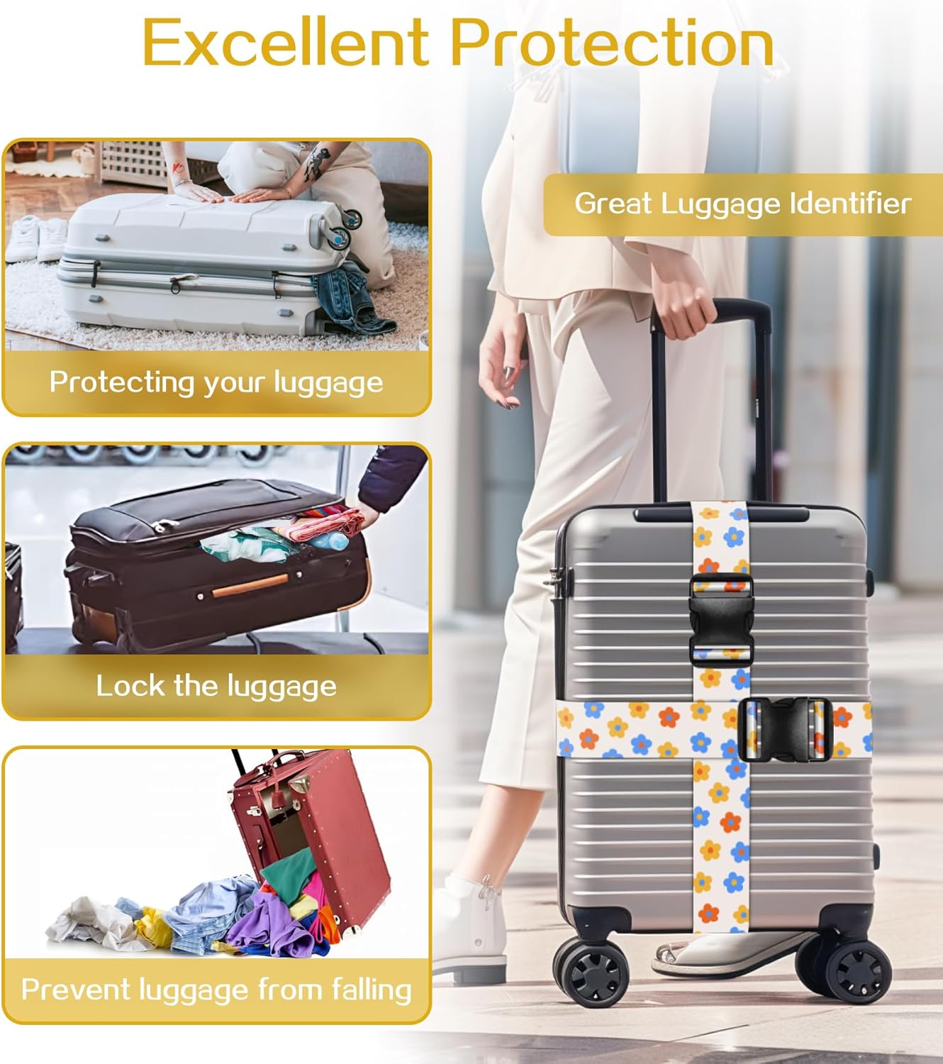 Luggage Straps for Suitcases Travel Belt Luggage Band Heavy Duty Traveling Luggage Identifier Cute Women Girls Unique Accesory,