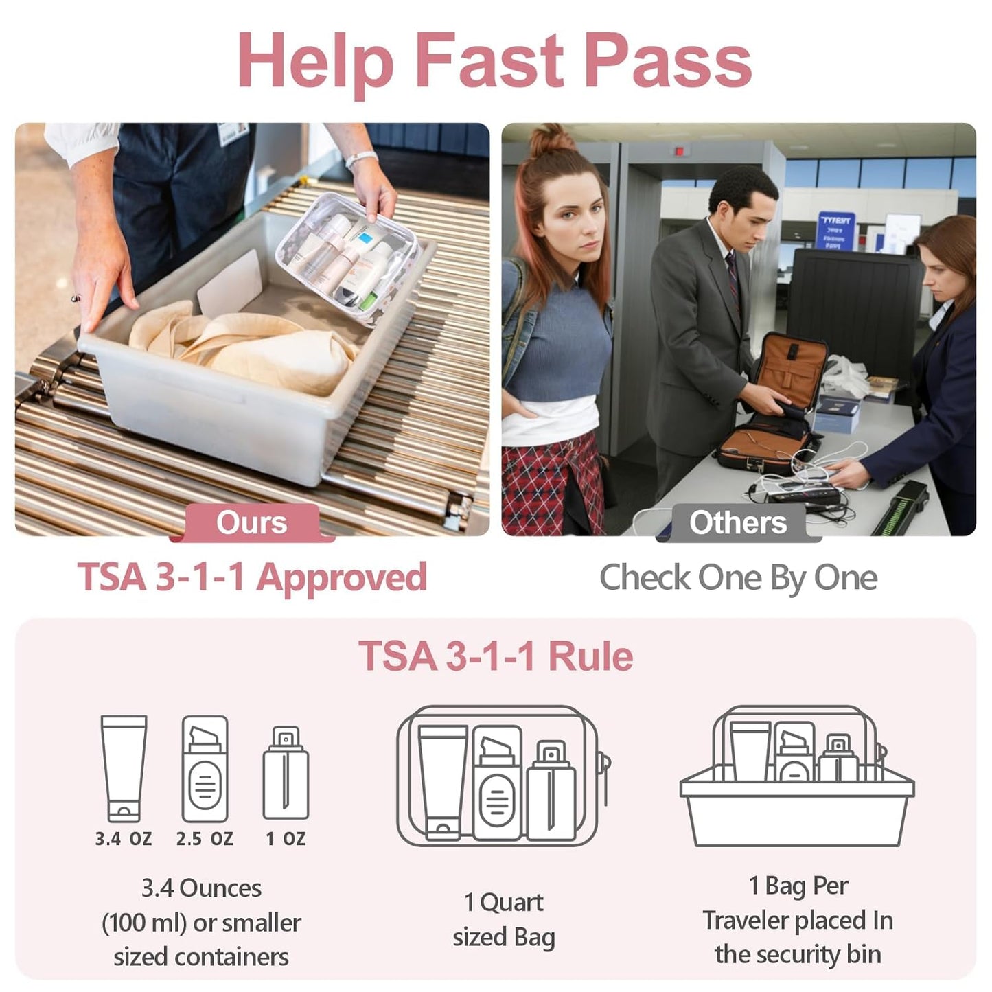 PACKISM TSA Approved Toiletry Bag, 3 Pack Clear Makeup Bag, Travel Makeup Cosmetic Pouch for Women, Carry on Airport Airline Compliant Bag, White (for age 12 or above)