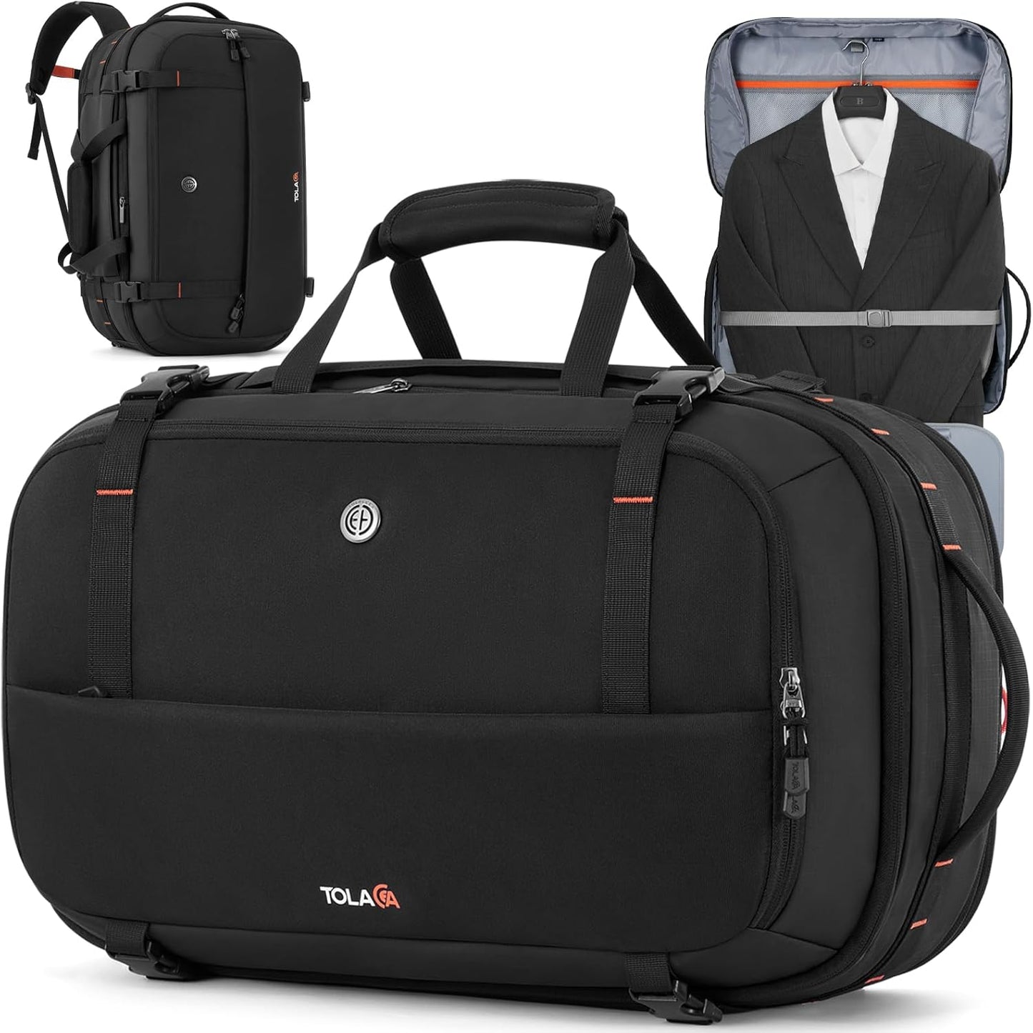 Tolaccea Travel Backpack with Garment Bag, Suit Carry On Backpack, TSA Flight Approved for Travel & Business Trips with Dual Laptop Storage for 17.3" and 12.9" & Extra Toiletry Bag, 45-55L Expandable