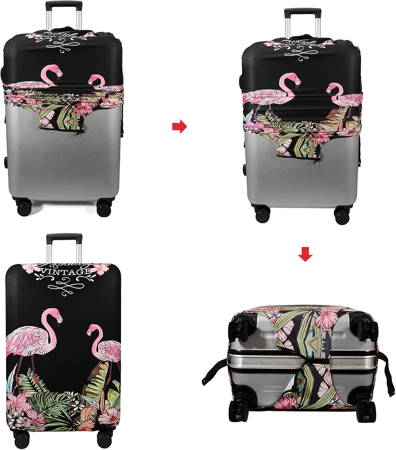 WUJIAONIAO Travel Luggage Cover Baggage Suitcase Cover Protector Skins 18-32 Inch (Flamingo A23, XL (for 29-32 inch luggage)
