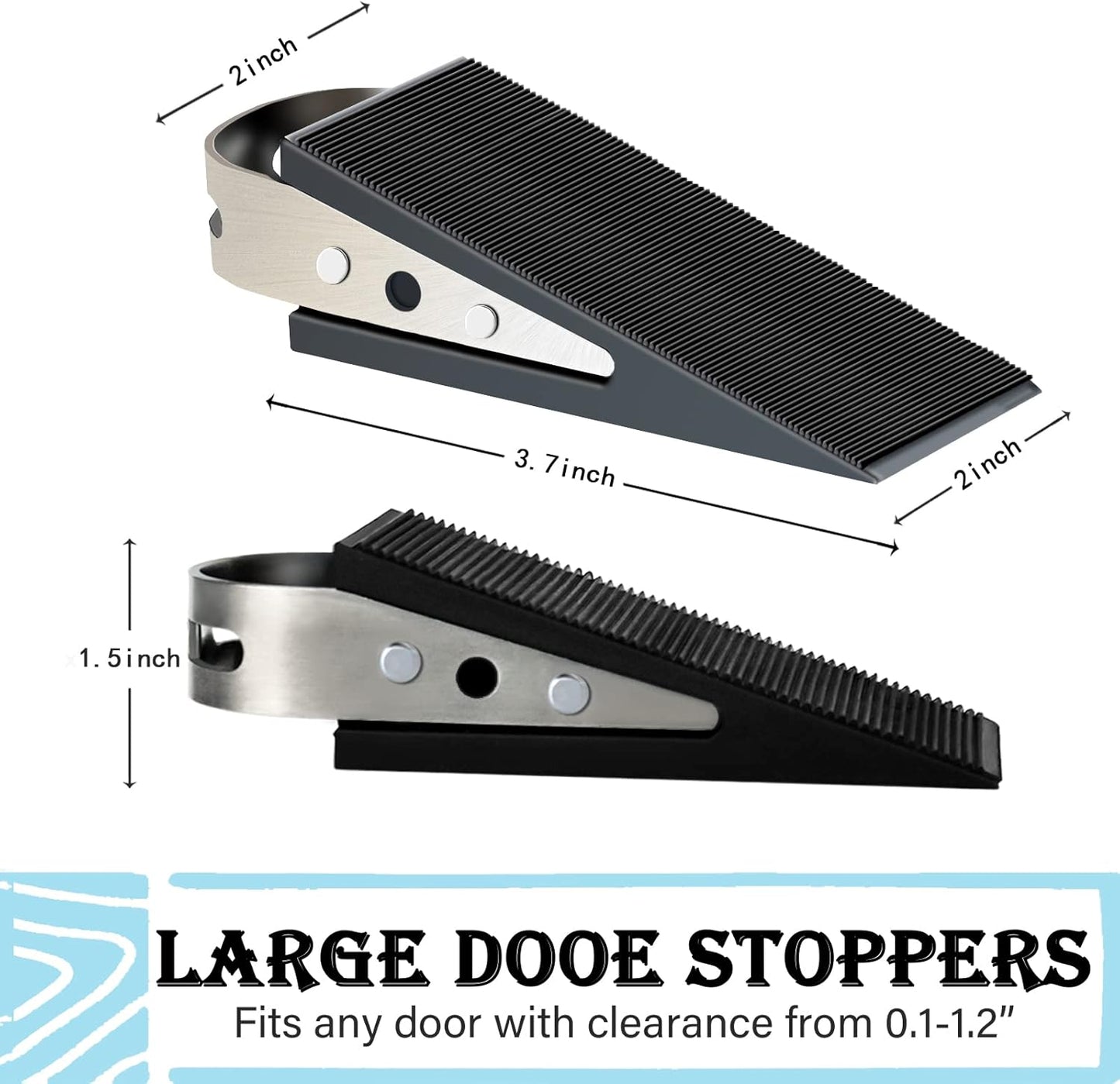 Shackcom Rubber Door Stopper Wedge, 6 Pack Black Heavy Duty Door Stop Suitable for All Floor Types, with Stainless Steel Hangers for Easy Storage, Prevents Unwanted Slams and Bumps