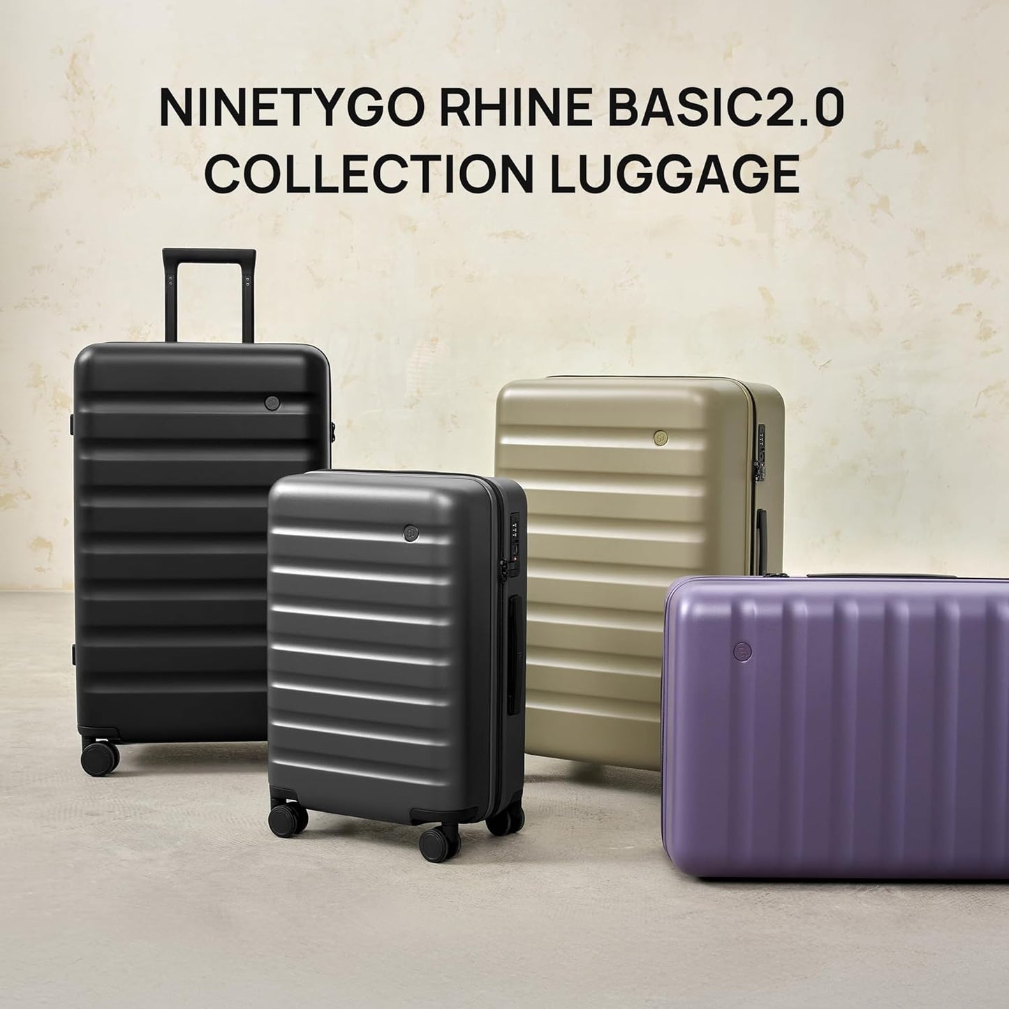NINETYGO Carry On Luggage 22x14x9 Airline Approved, 20 Inch Luggage with Smooth Spinner Wheels, Lightweight, Hard Shell PC Suitcase Carry-On, Travel Luggage, TSA Approved (Black, Rhine Basic2.0)