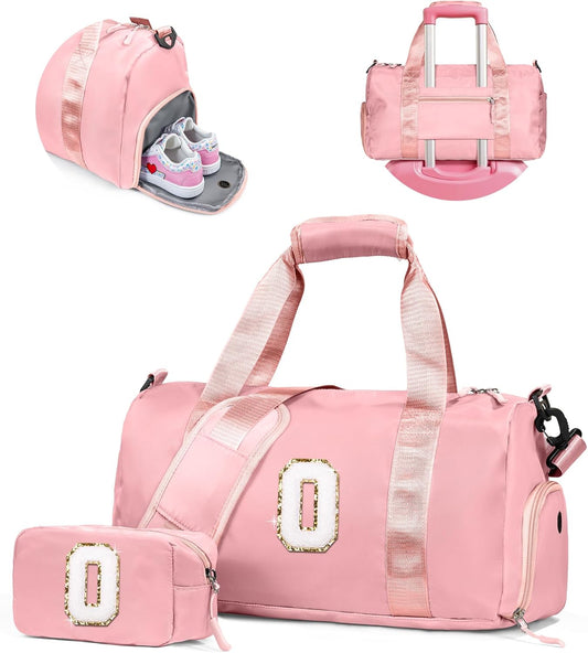 Graduation Gifts for Girls-Girl Gym Bag with Shoe Compartment, Kid Personalized Weekender Overnight Bags, Initial Travel Tote with Makeup Pouch, Gift Ideas for Niece Sister (Letter O)