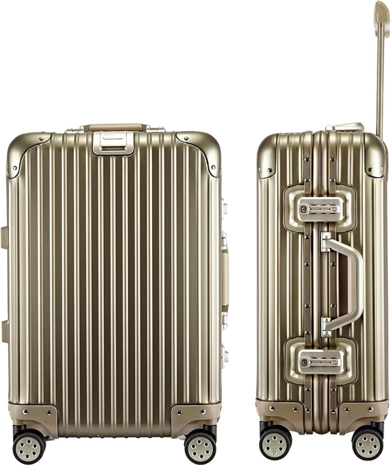 HotWay 24 Inch All Aluminum Checked In Luggage with Wheels, Hard Shell Zipperless Suitcase with TSA Locks, Silver Travel Luggage (22x14x9 Airline Approved), Gold
