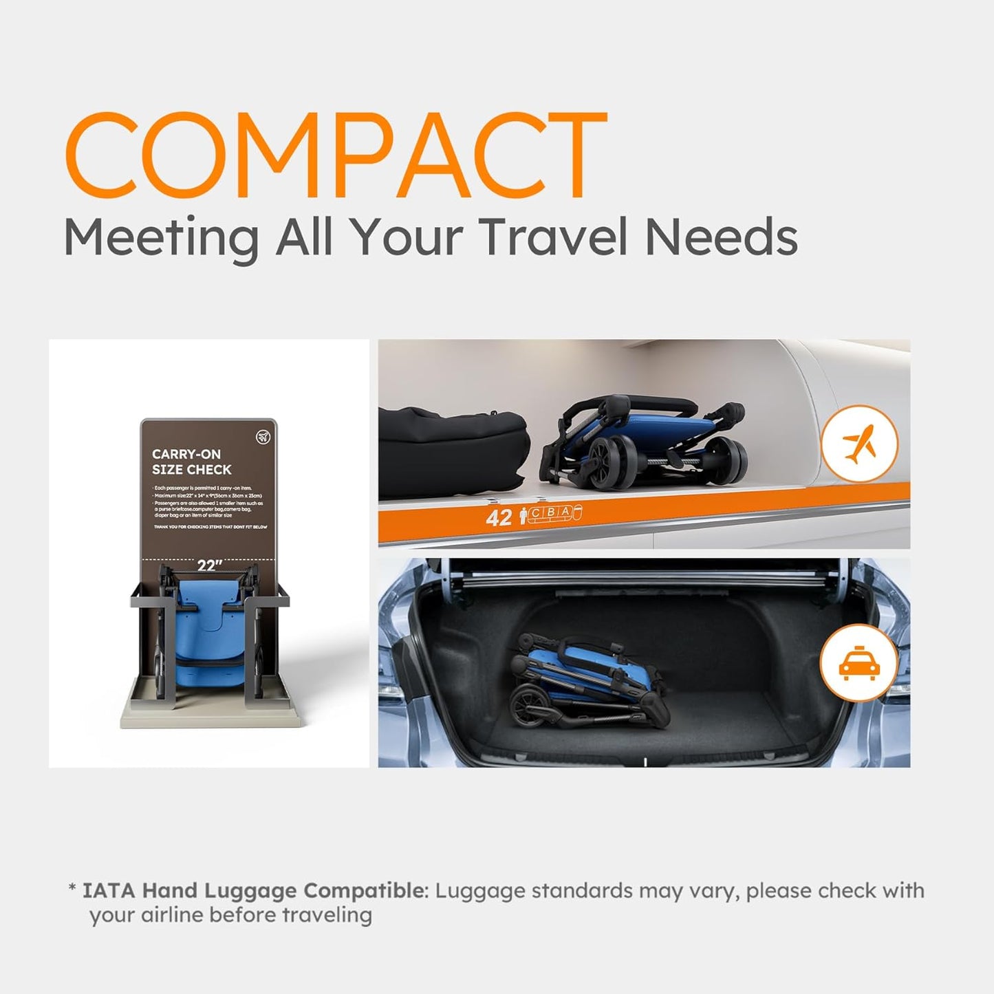 Lightweight Baby Strollers for Airplane, Ultra-Compact Travel Stroller, Light & Strong Portable Toddler Stroller with Carbon Fiber Frame and UPF 50+ Waterproof Canopy, Only 9.9 lbs, Blue