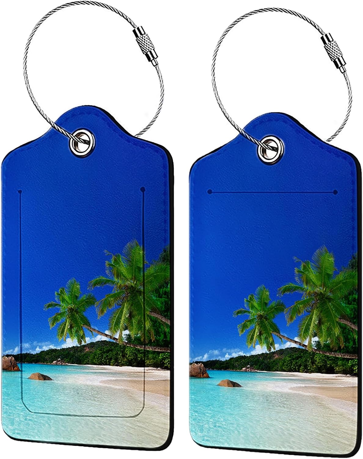 Summer Sea Wind Luggage Tags for Suitcases,2 Pack Luggage Tag, Leather Stainless Steel Loop Label Tag for Women Girl Travel Bag Suitcase