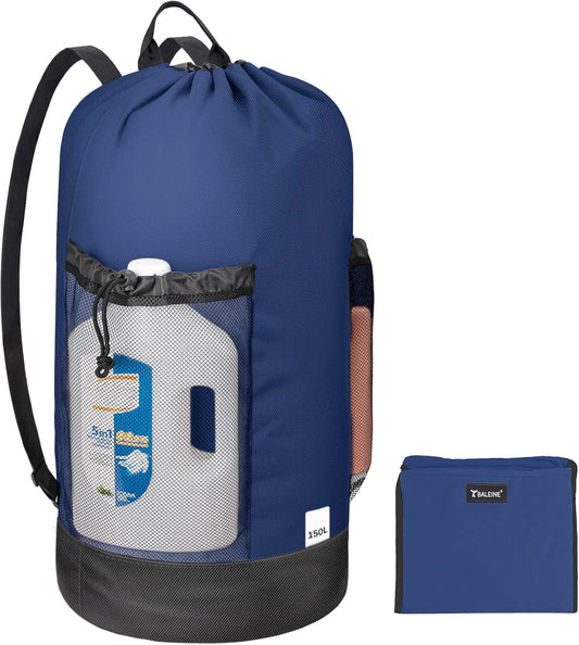 BALEINE 150L Laundry Bag Backpack, 900D Oxford Fabric Large Travel Laundry Bags with Shoulder Straps and 2 Mesh Pockets for College Dorm, Apartment, Laundromat (Navy, 150L)