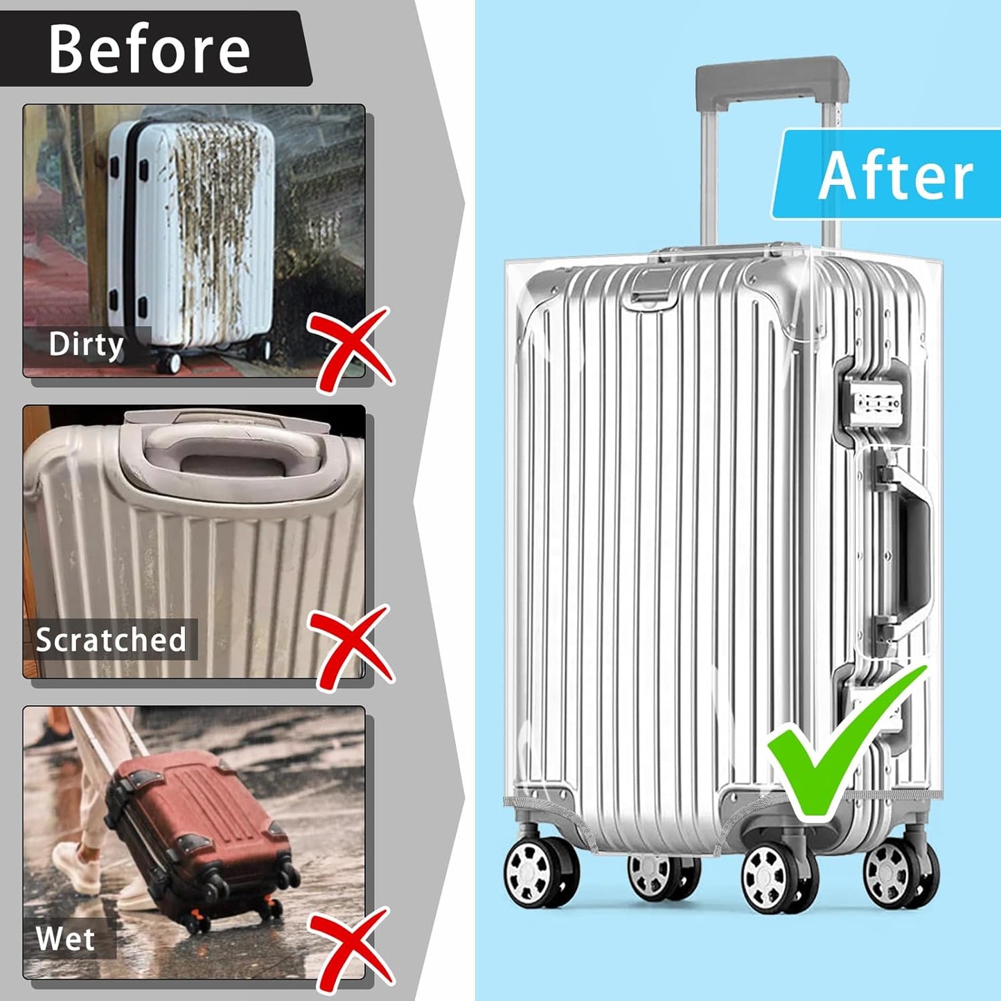 Yotako Clear PVC Suitcase Cover Tough Protector, 28 Inch Luggage Covers for Wheeled Suitcase 28"