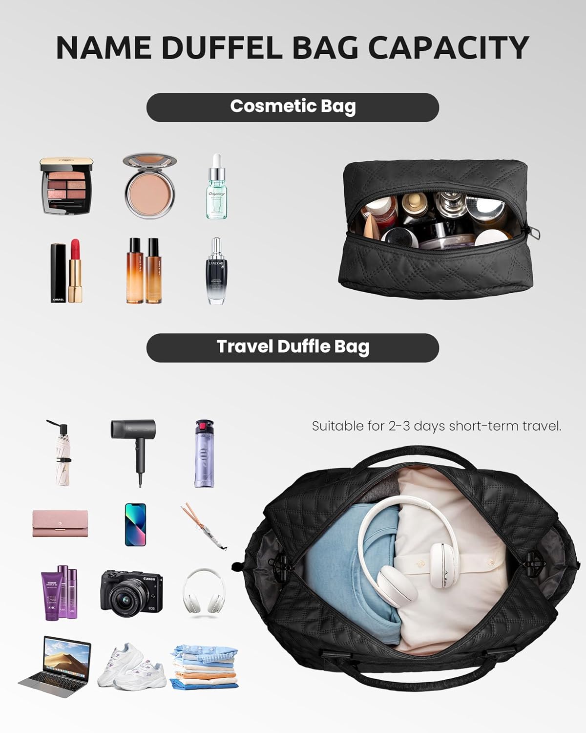 Trendy Gifts for Women-Initial Duffle Bag with Shoe Compartment, Personalized Weekender Bags, Monogram Overnight Bag for Women, Letter Travel Bags with Makeup Pouch (Letter A)