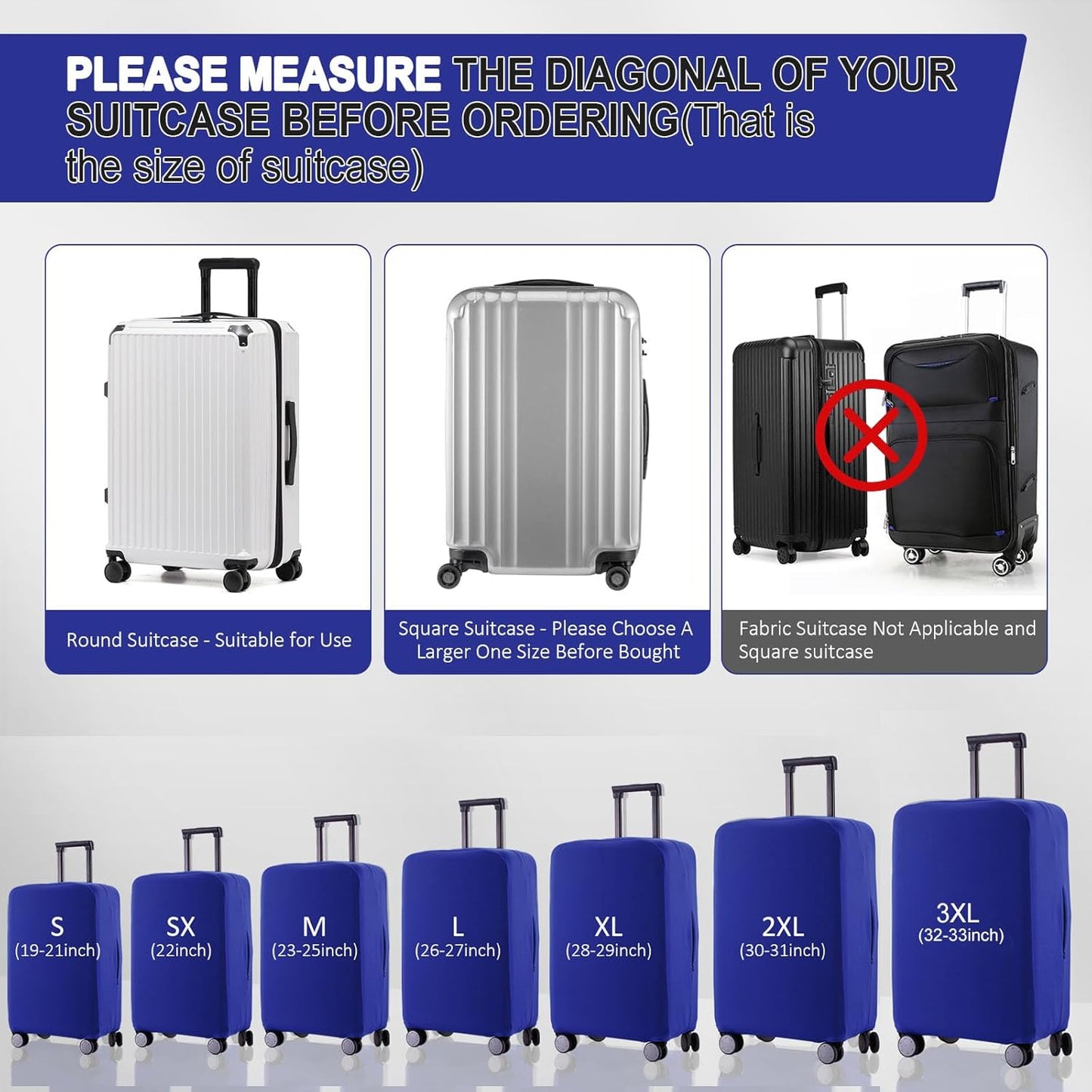 Travel Luggage Cover Suitcase Protector Scratch-Resistant Fit 19-31 Inch Suitcase, Not Included Suitcase (Blue, XL(28-29 inch))