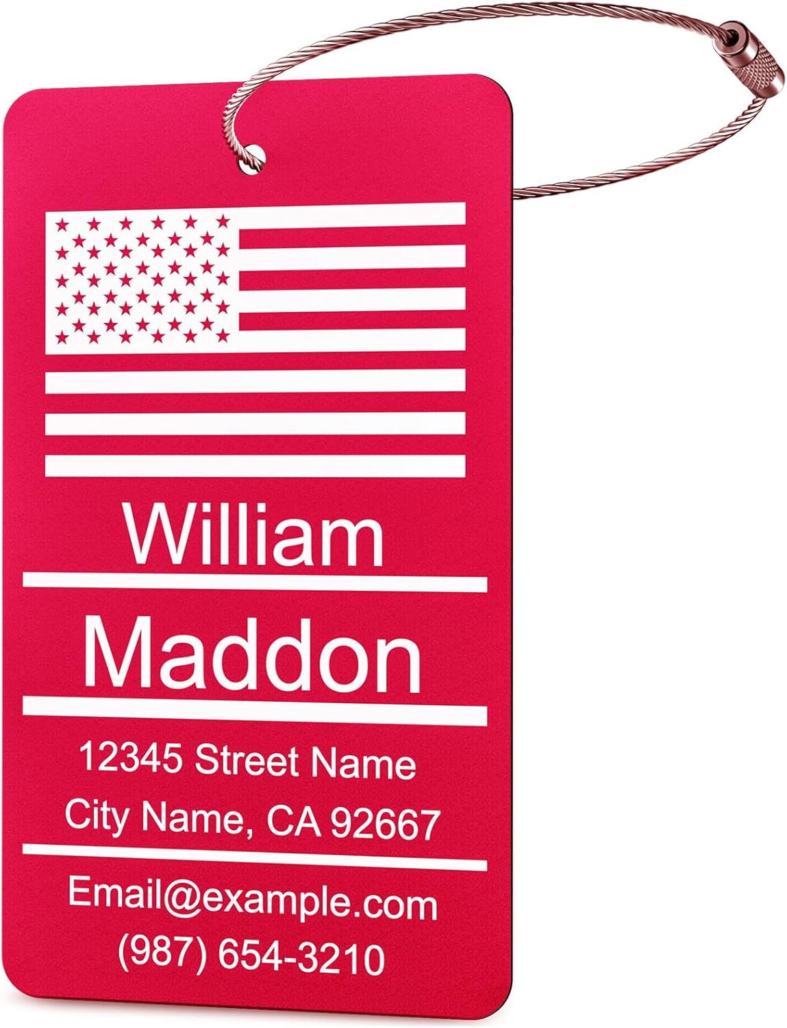 Luggage Tags for Suitcase - Red Personalized Engraved Metal Tag for Cruise Travel - Custom Name Tags Suitable for Bags and Backpacks