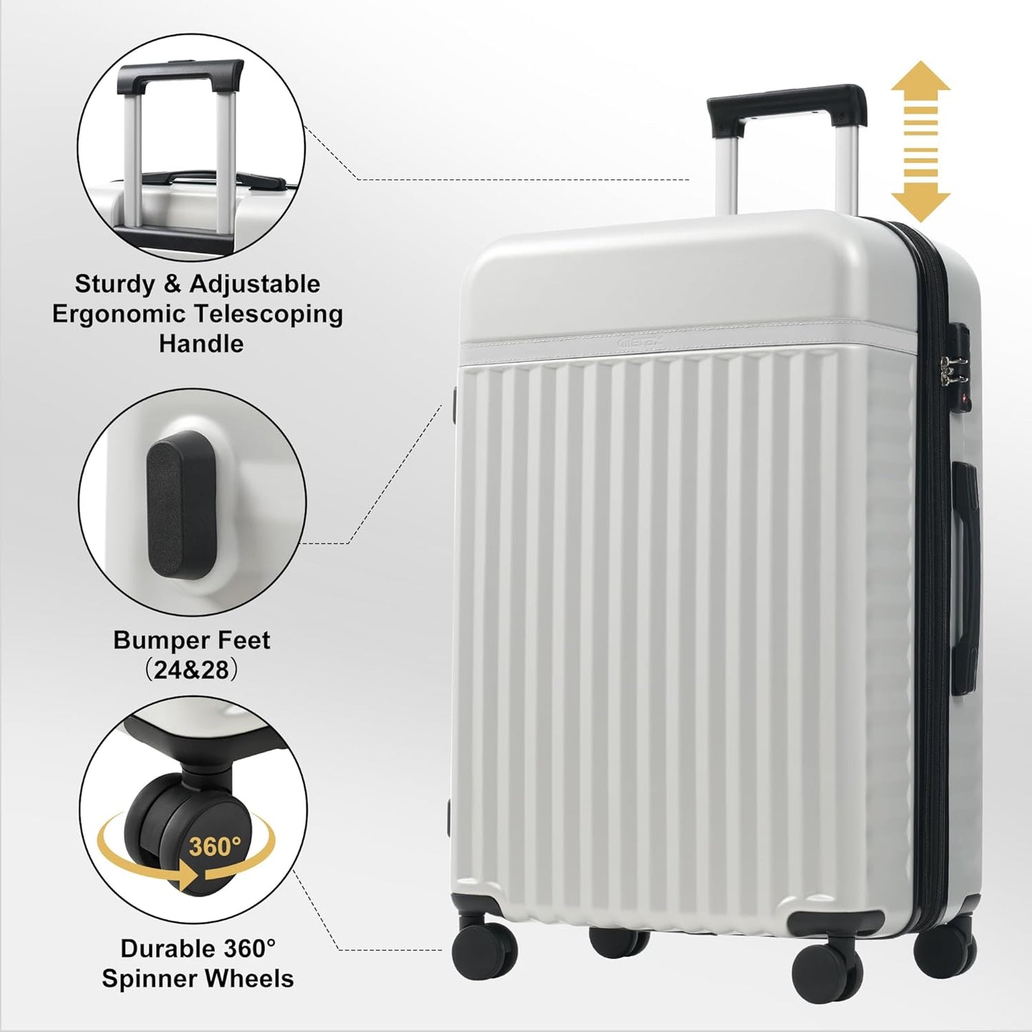 Merax Luggage Sets Front Opening, 2 Piece Hardshell Suitcase with Spinner Wheels and Bags,Lightweight Carry on Luggage with USB Port,20+24,White Grey