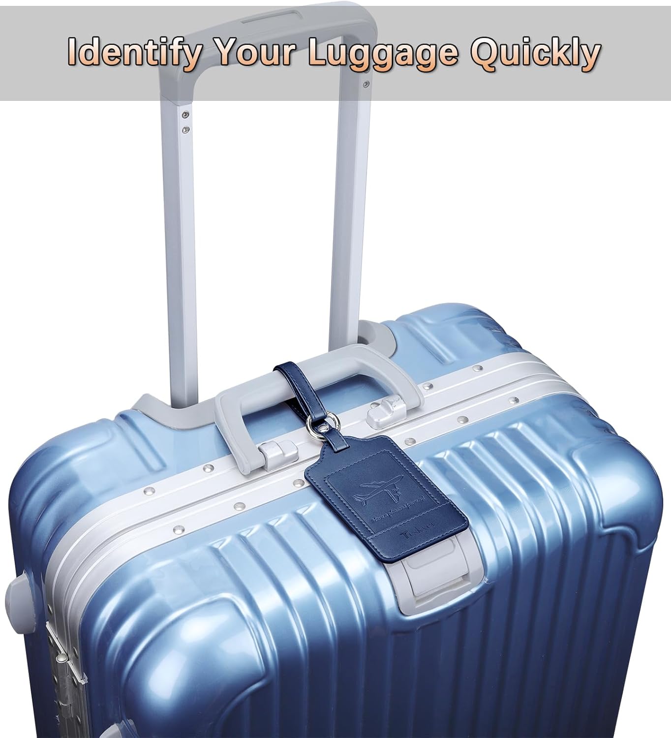 Teskyer Luggage Tags, 3 Pack Premium PU Leather Luggage Tags for Suitcases, Privacy Protection Travel Bag Tags, Blue