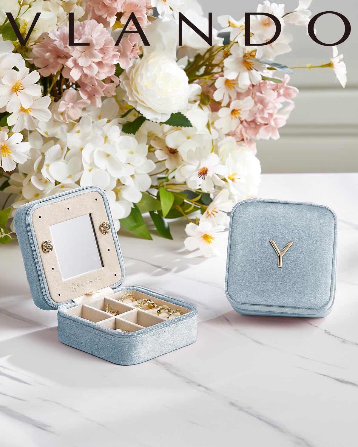 Vlando Travel Jewelry Case for Women Girls, X Initial Jewelry Box, Small Jewelry Box for Women, Travel Jewelry Case, Gifts for Girls - Letter X, Navy Blue