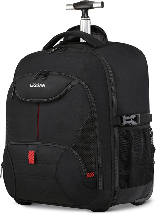 Rolling Backpack, Large Backpack with Wheels for Men Women Adults, 17inch Waterproof Wheeled Travel Laptop Backpack Carry on Luggage Bag Trolley Suitcase Business College School Computer Bookbag,Black