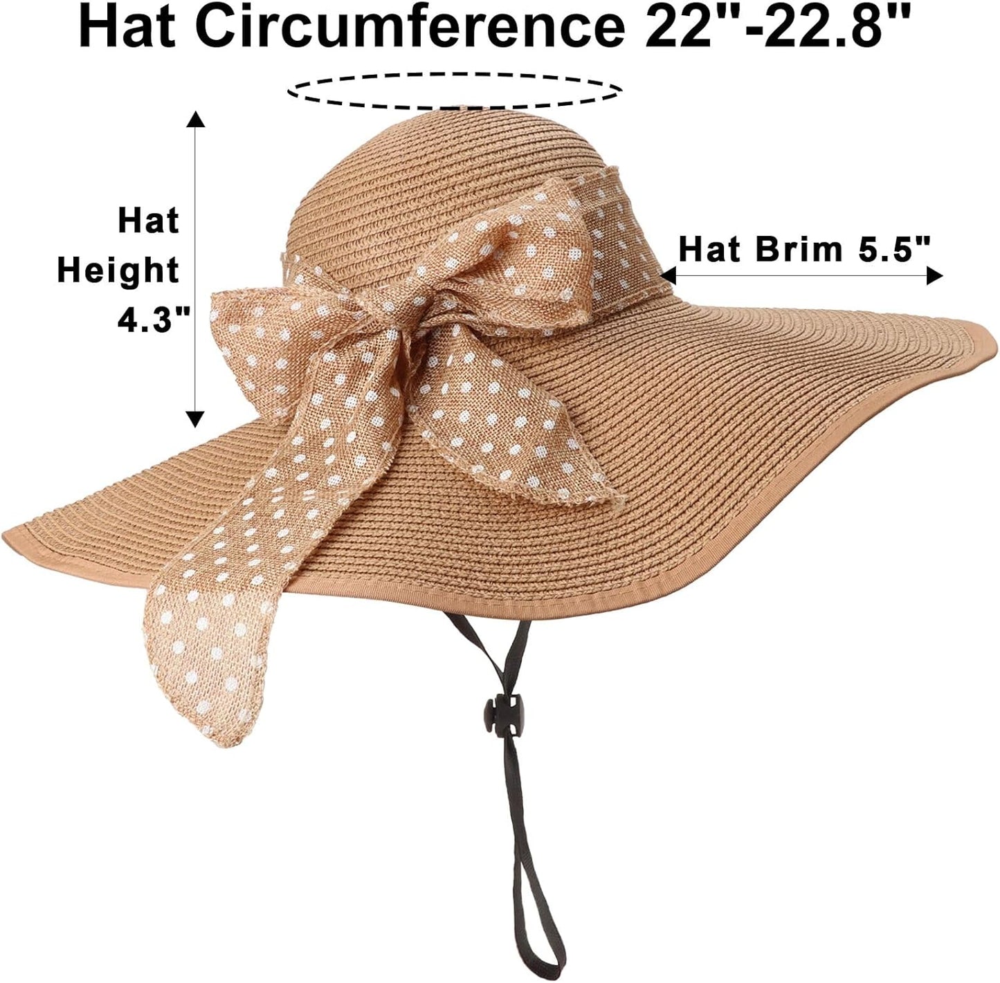 DRESHOW Beach Hats for Women Big Straw Wide Brim Summer Hat Floppy Foldable Roll up Cap Sun Hat UPF 50+